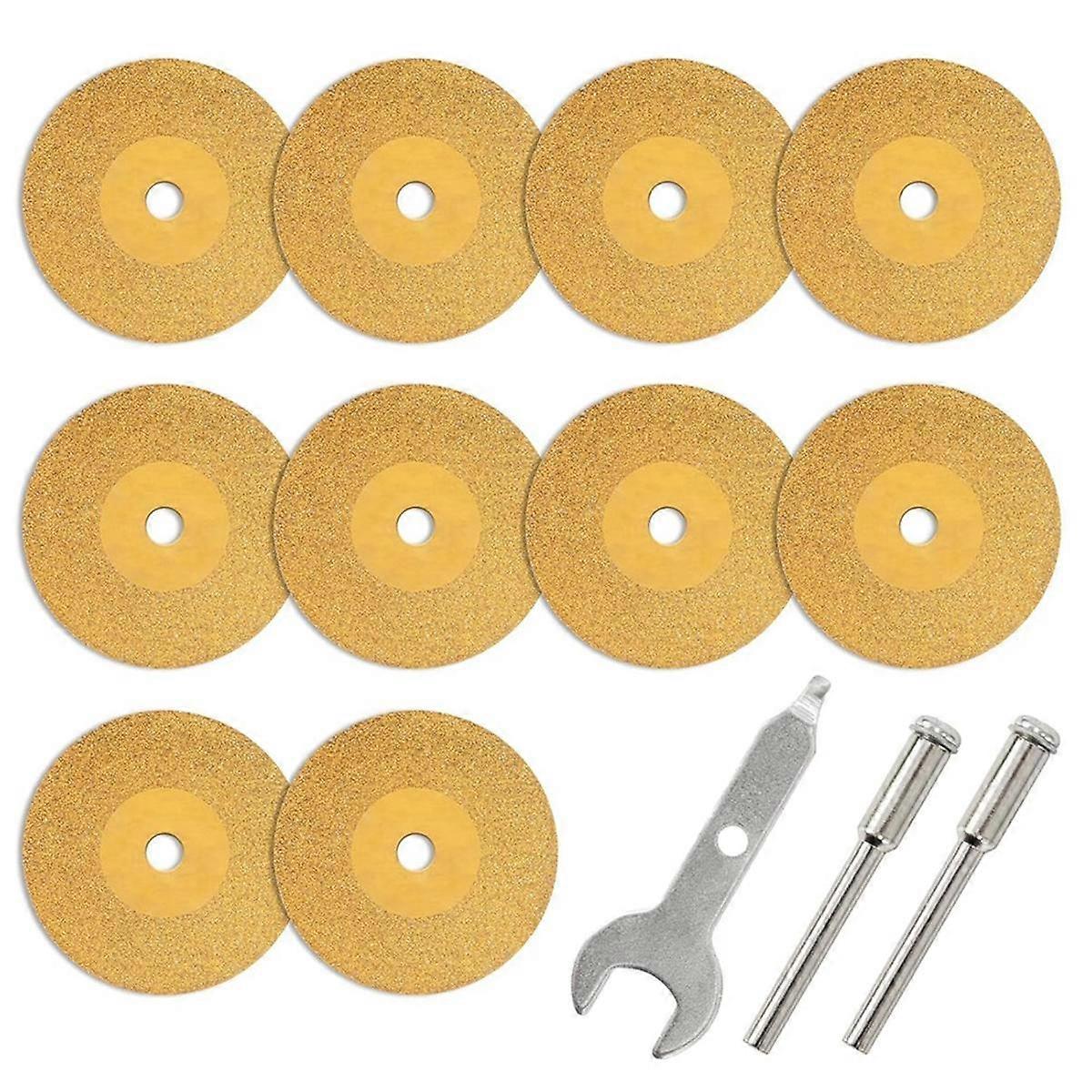 10Pcs Diamond Cutting Titanium Coating Disc Cut Off Wheels with 2Pcs Mandrel, for Rotary Tool Attac