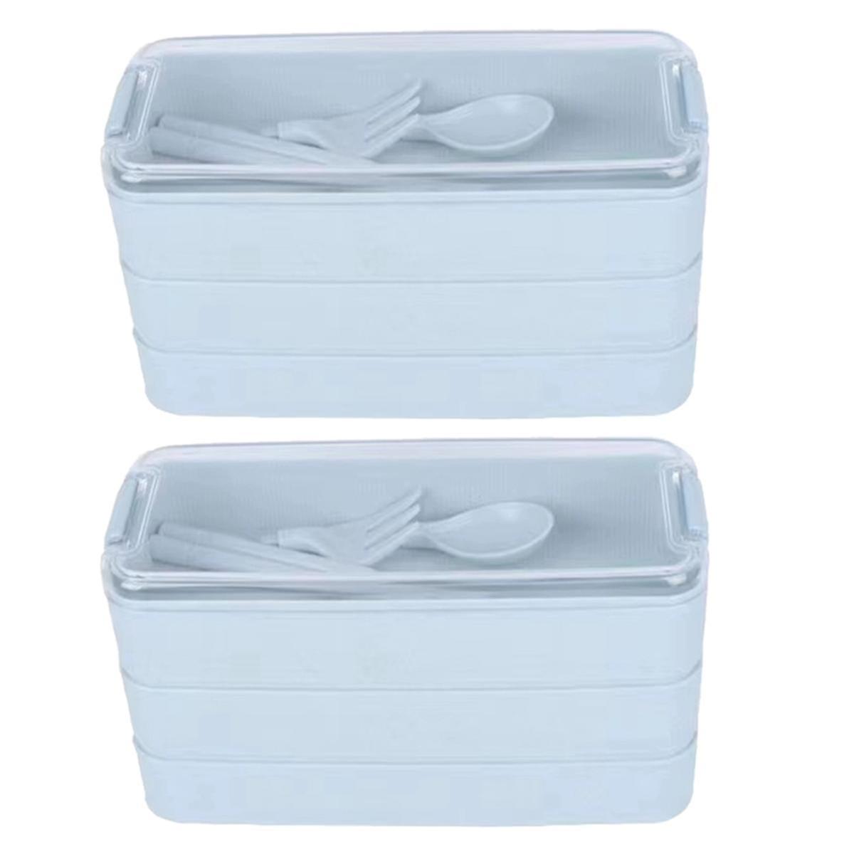 Three-Layer Lunch Box Bento Box Outdoor Lunch Box Microwaveable with Fork & Spoon Blue