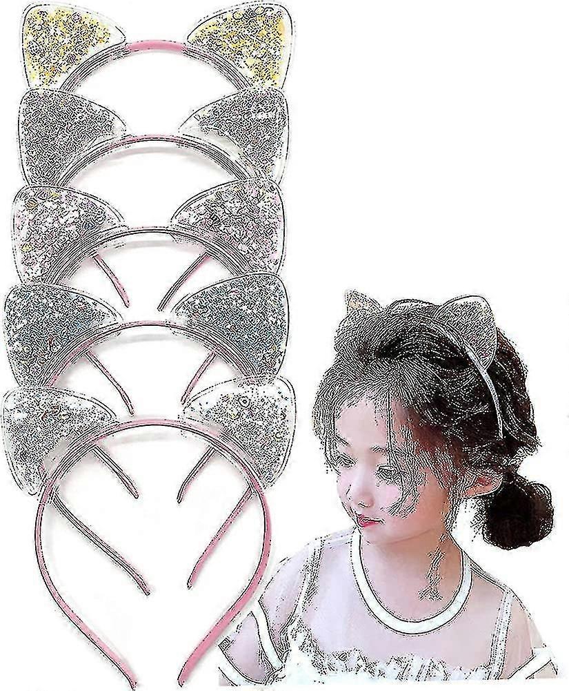 Headband 5 Pcs Cute Cat Ears Headband.colorful Cat Ears Sequin Headbands.sweet Cat Ears