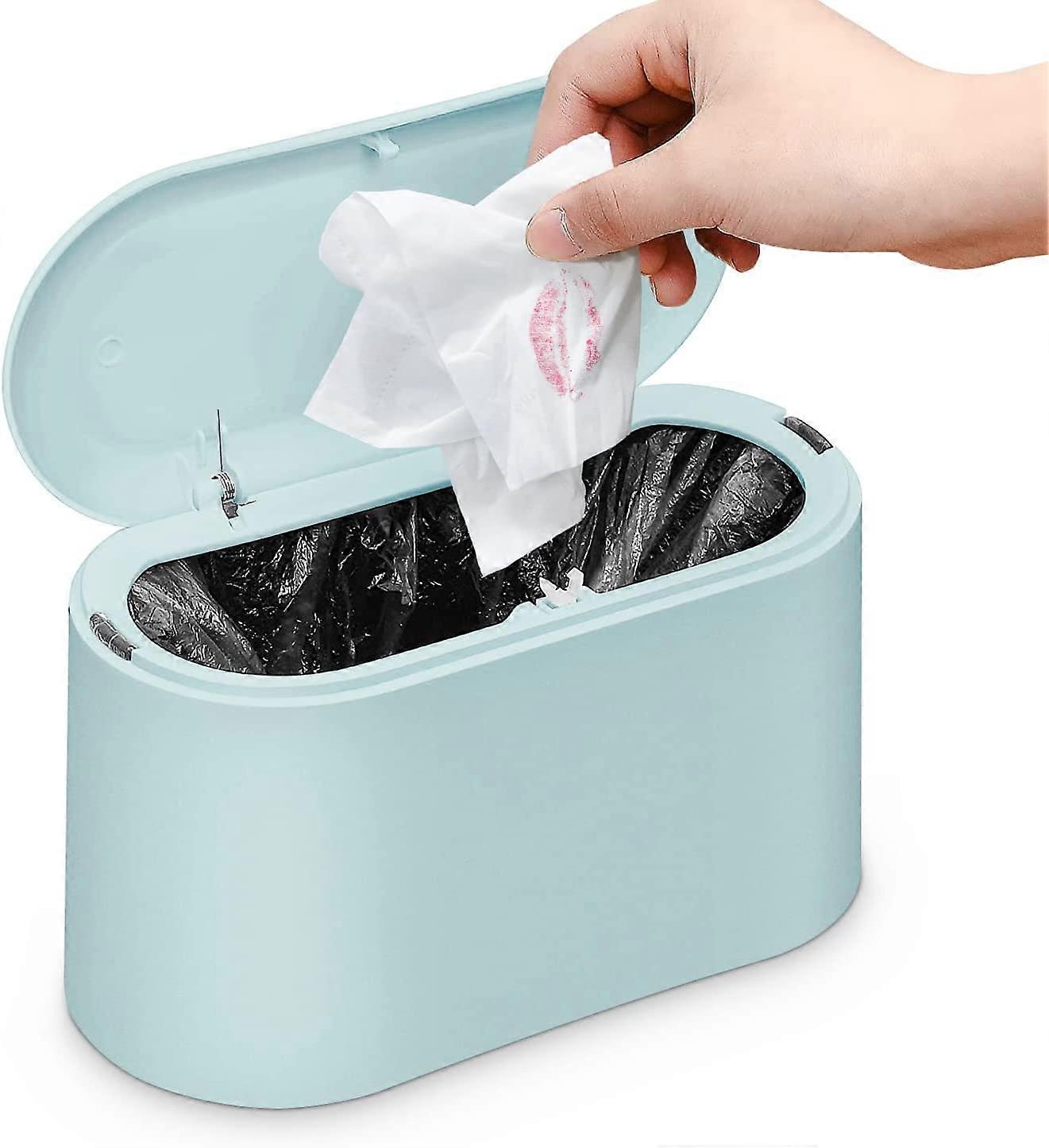 BlåLiten bordspapperskorg med tryckknappslock för badrum, kontor, sovrum och kök, 2024 ping