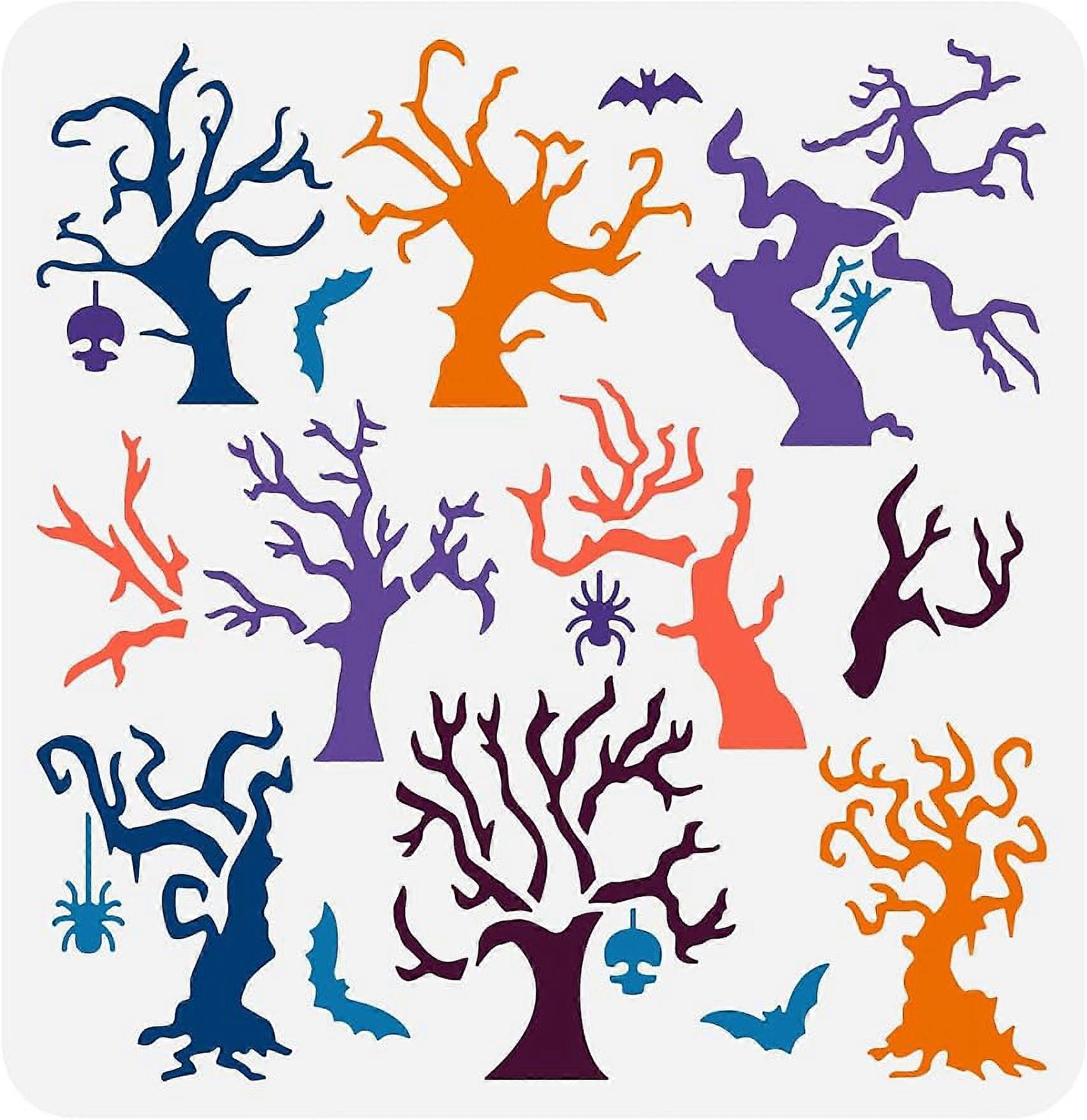 1Pc Spooky Hollow Tree Drawing Template Stencil 11.8x11.8inch for Painting on Wall Furniture Home Decor