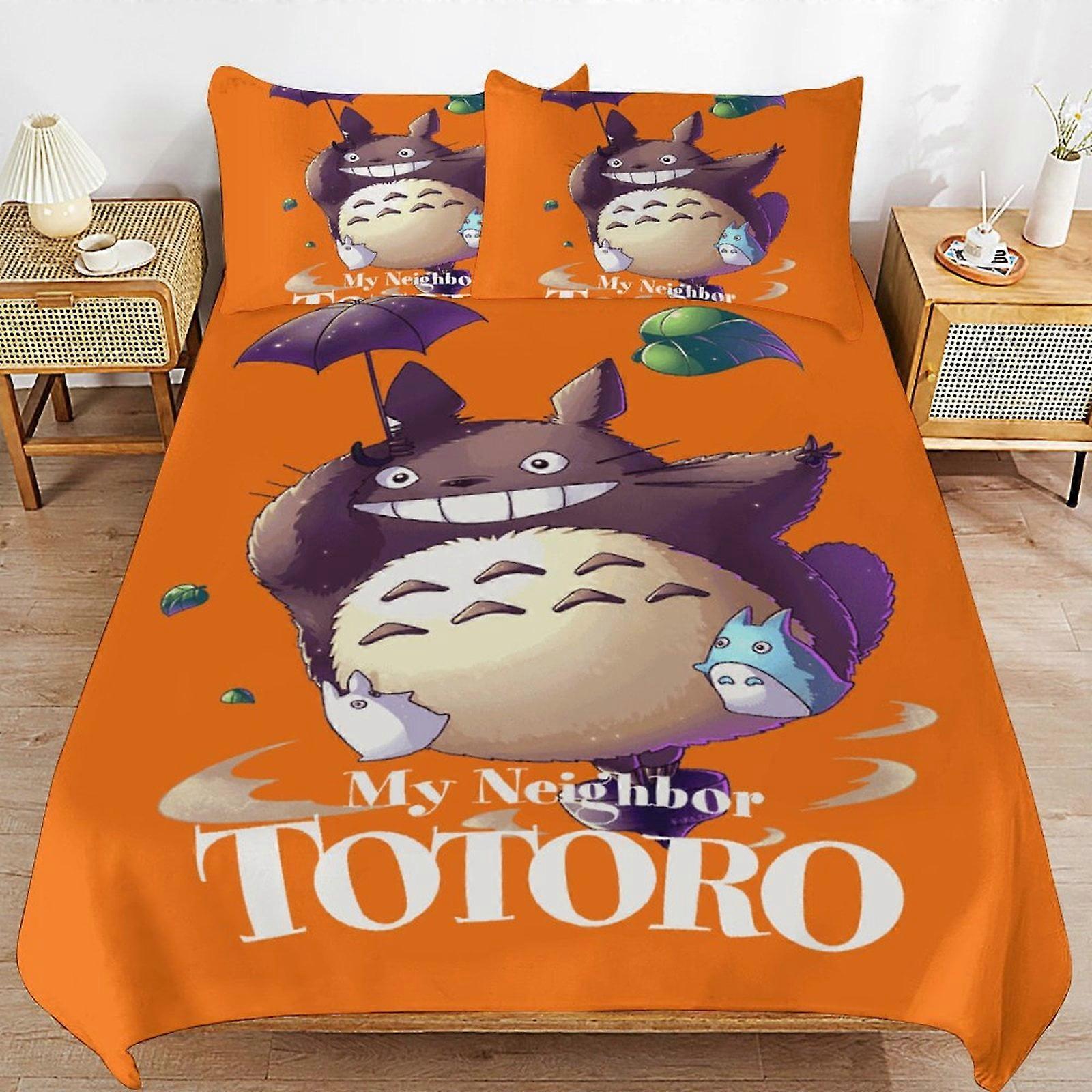 x394 My Neighbor Totoro Povlečení na postel Povlečení z mikrovlákna 3D tištěné lehké 3dílné sady přikrývek, 1 povlak na přikrývku a 2 polštáře na polštáře pro Ki
