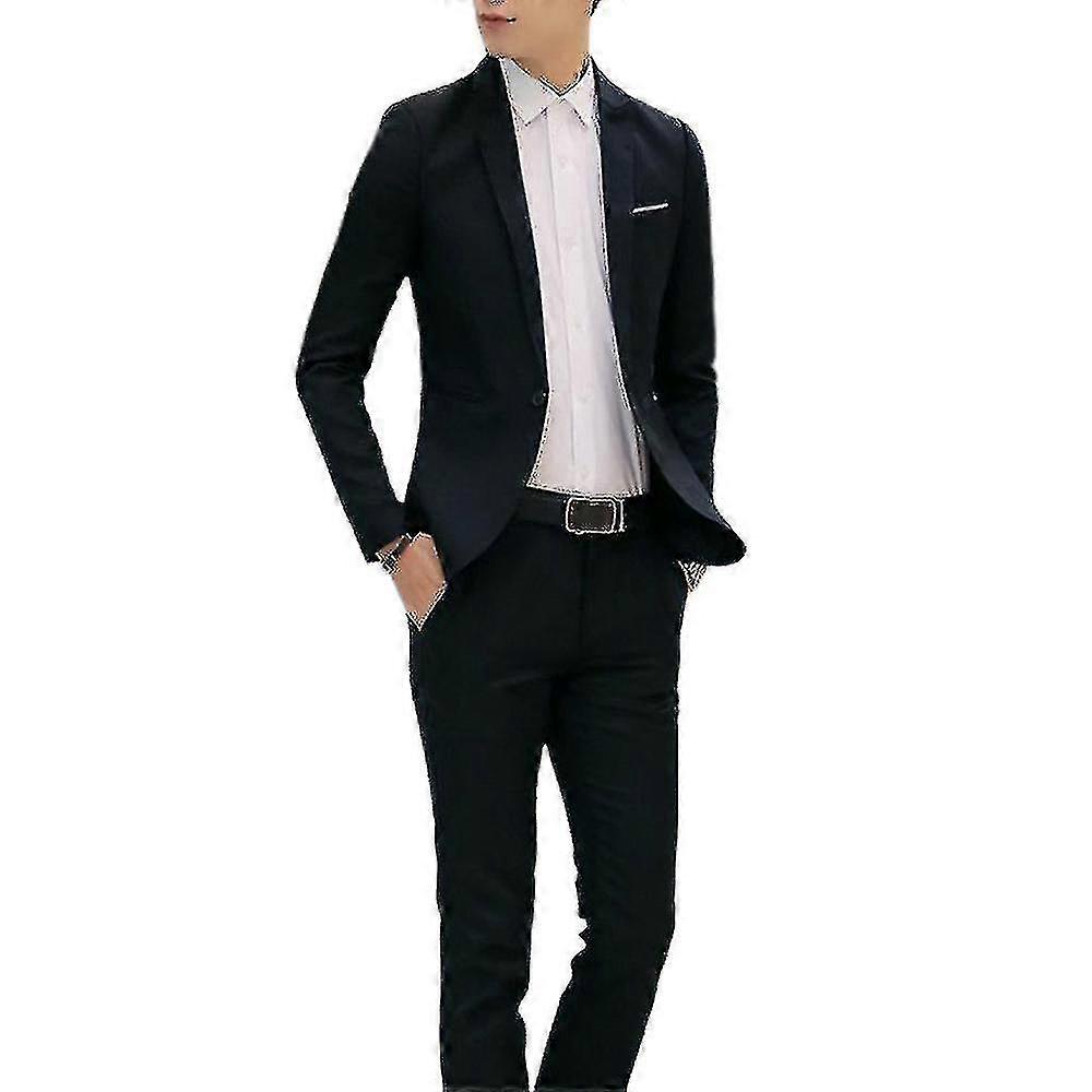 Men Business Formal 2 Pieces Tuxedo Suit Blazer Jacket And Trousers Set