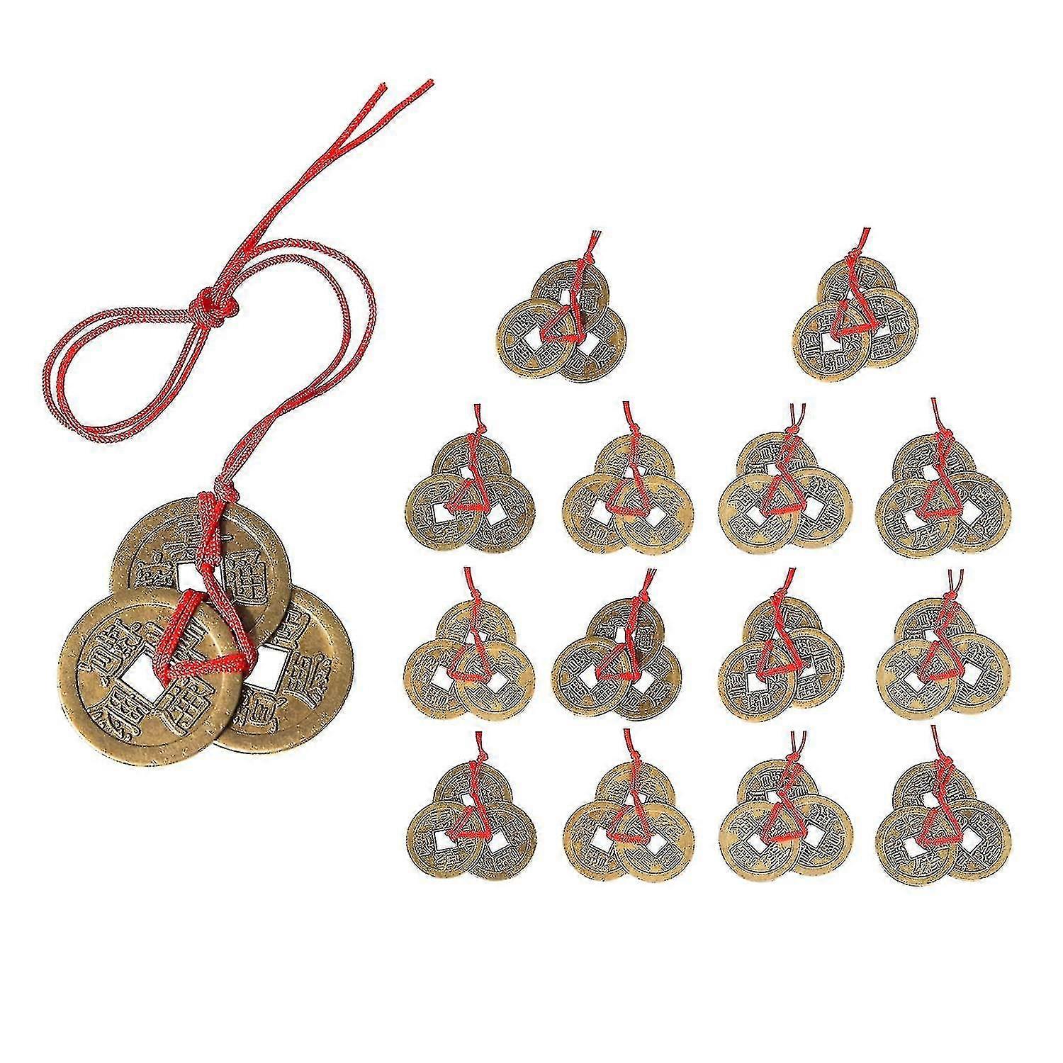 15 Chinese Fortune Coins Feng Shui Coins Traditional Coins With Red String Good Luck Fortune Coin I-ching Coins For Wealth