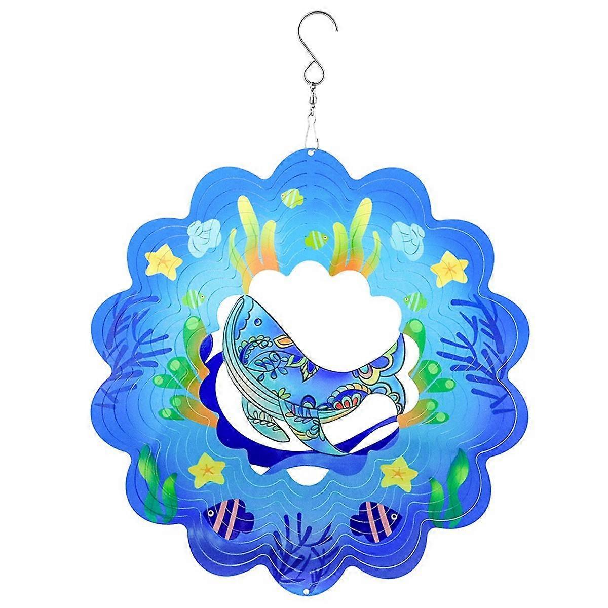3D Wind Spinner Cetacean 12Inch Garden Laser Cut Hanging Wind Spinners Metal Kinetic Yard Art Deco