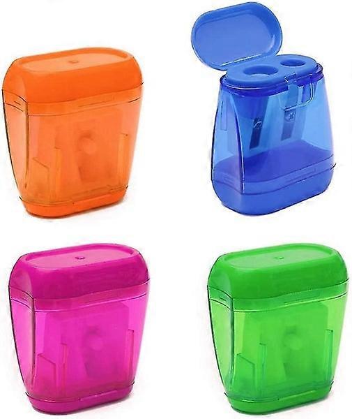 Manual Double-Hole Pencil Sharpener with Lid - Colorful