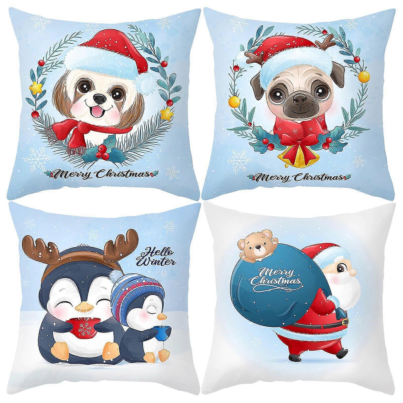 4pc Christmas Series Pillowcase Washable Non-fading Sofa Cushion