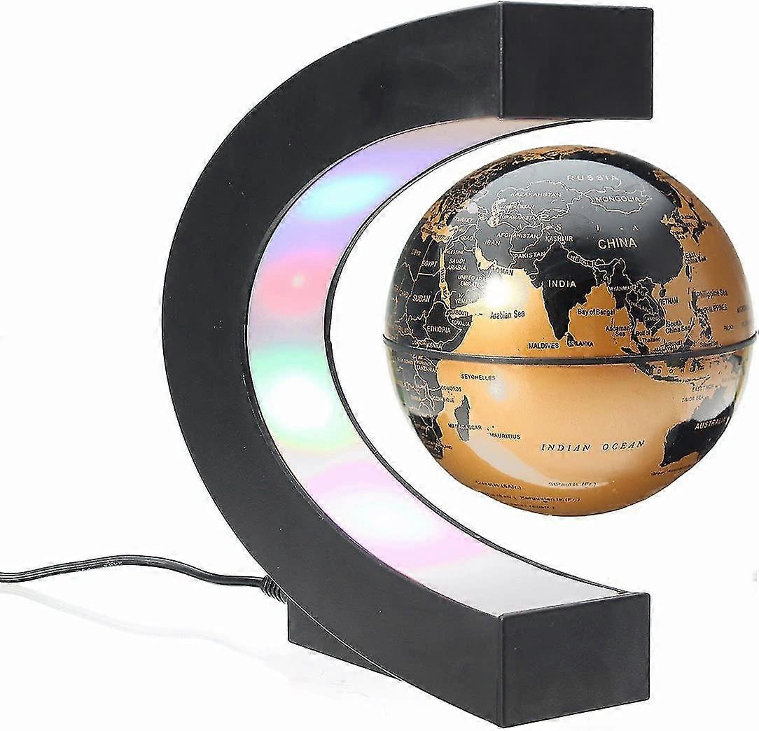 C Shape Magnetic Floating Globe World Map Led Light For Education,teaching,home/office Desk Decoration, Birthday Gift Gold(1pc)