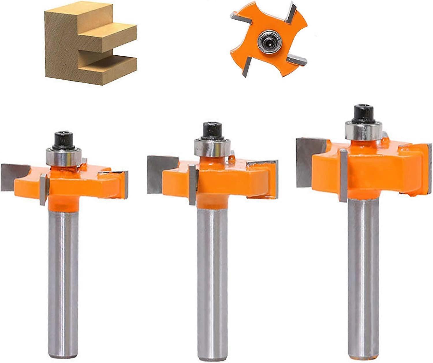 3pcs Tongue and Groove Bit Set - 4 Blade Balls 8mm,T-Shaped Bit