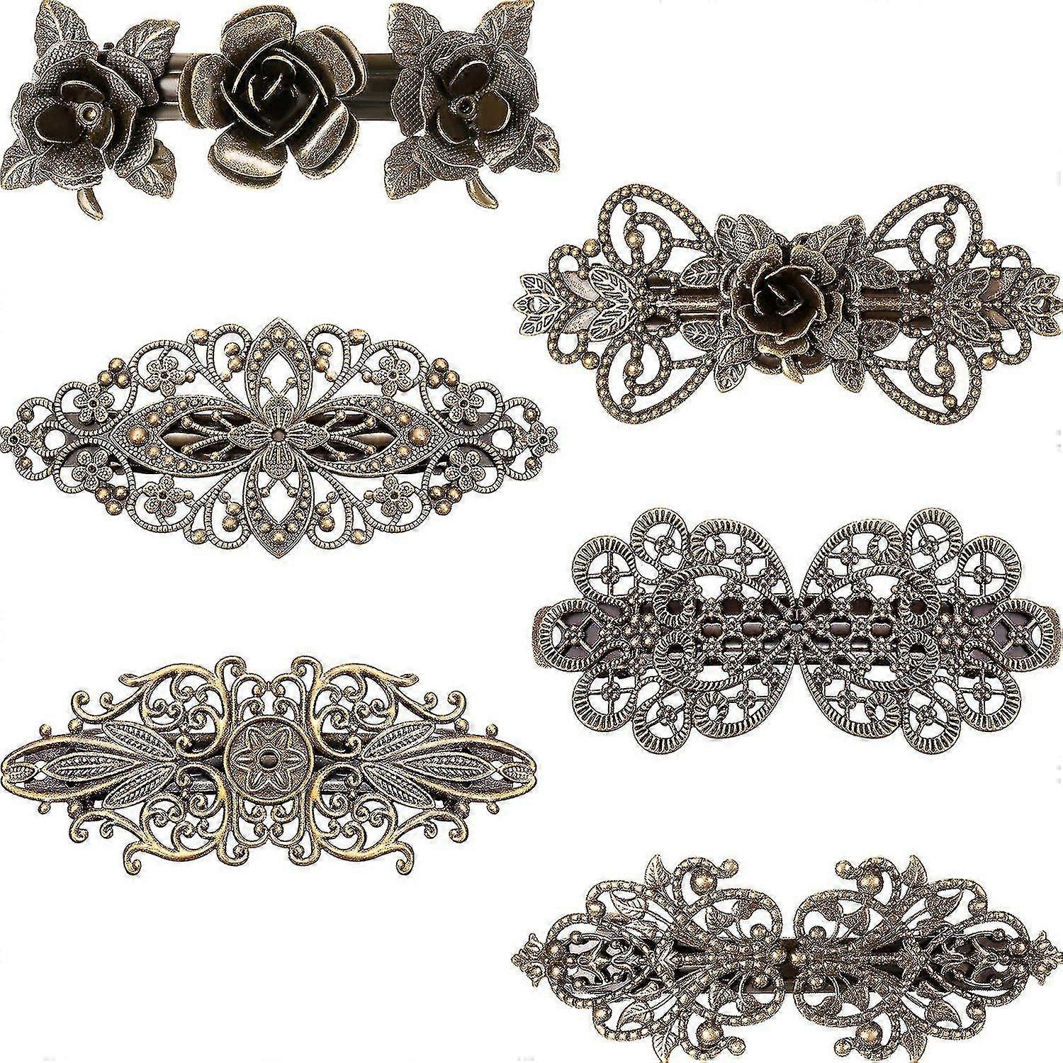6 κομμάτια vintage μαλλιά barrettes ρετρό γαλλικά κλιπ μαλλιών μέταλλο χάλκινο μαλλιά καρφίτσες για γυναικείο κορίτσι μαλλιά αξεσουάρ