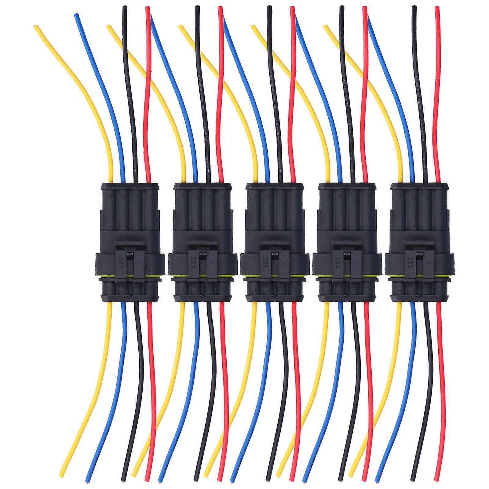 5Pcsウェイカー電気コネクタ防水防炎弾力性酸化防止自動車用ワイヤーコネクタ4P