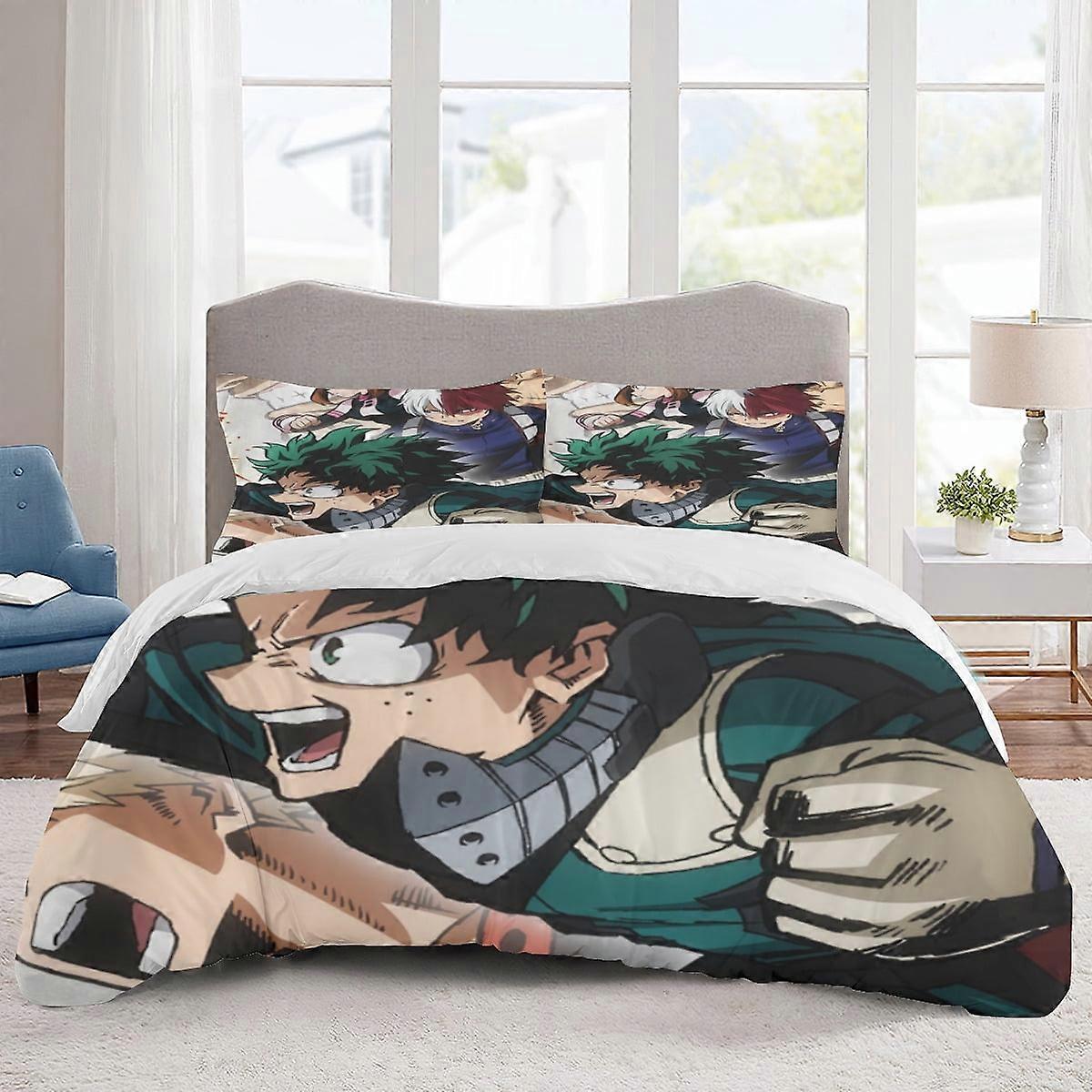 v1340 Lakan Sängkläder My hero academia sängkläder set Tecknad påslakan Lätta 3-delade insatsset för barn pojkar flickor (1 påslakan och 2 piller