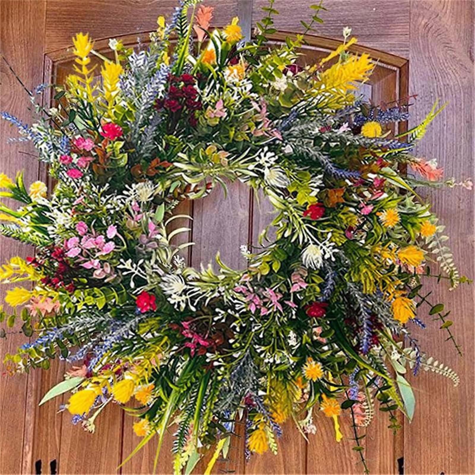 إكليل الربيع ماردي غرا 2024 على الباب الأمامي الخارجي يرحب بزهور الصيف ، إكليل أخضر مقاوم للطقس على مدار العام ، منزل ، داخلي خارجي ريفي د