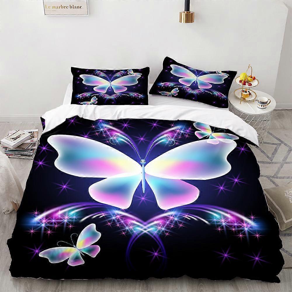 y1218 Lakan Fjäril Påslakan Set 3D Galaxy Lila Fjäril Blommig Tryckt Sängkläder Set Fantasy Tema King Size Täcke Överdrag för Flicka Säng 