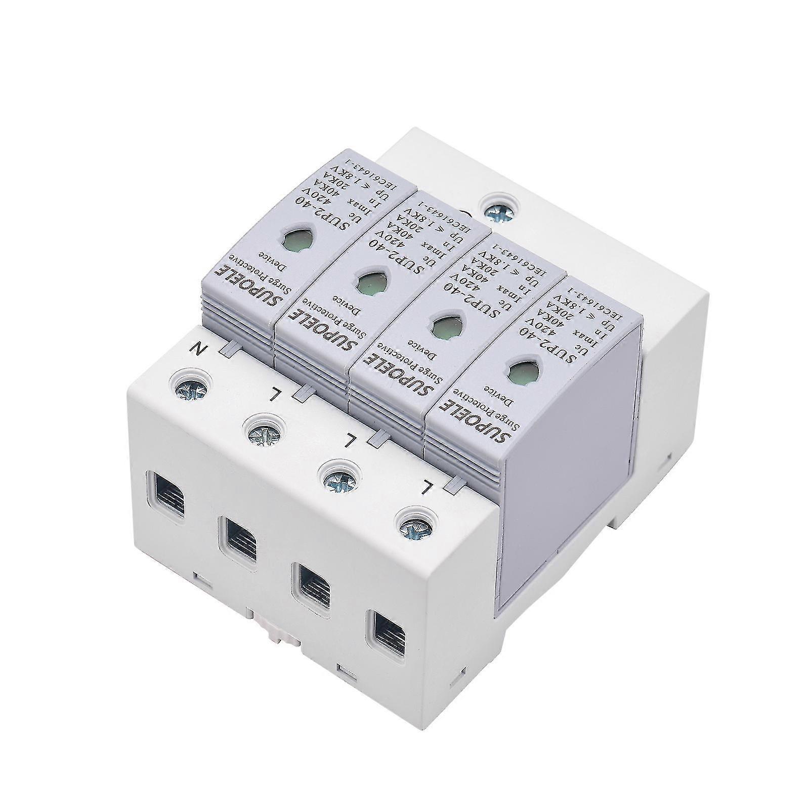 Ac 420v Surge Protective Device 4p 40ka Surge Arrester Household Thunder Proof Protector Breaker Din Rail Installation