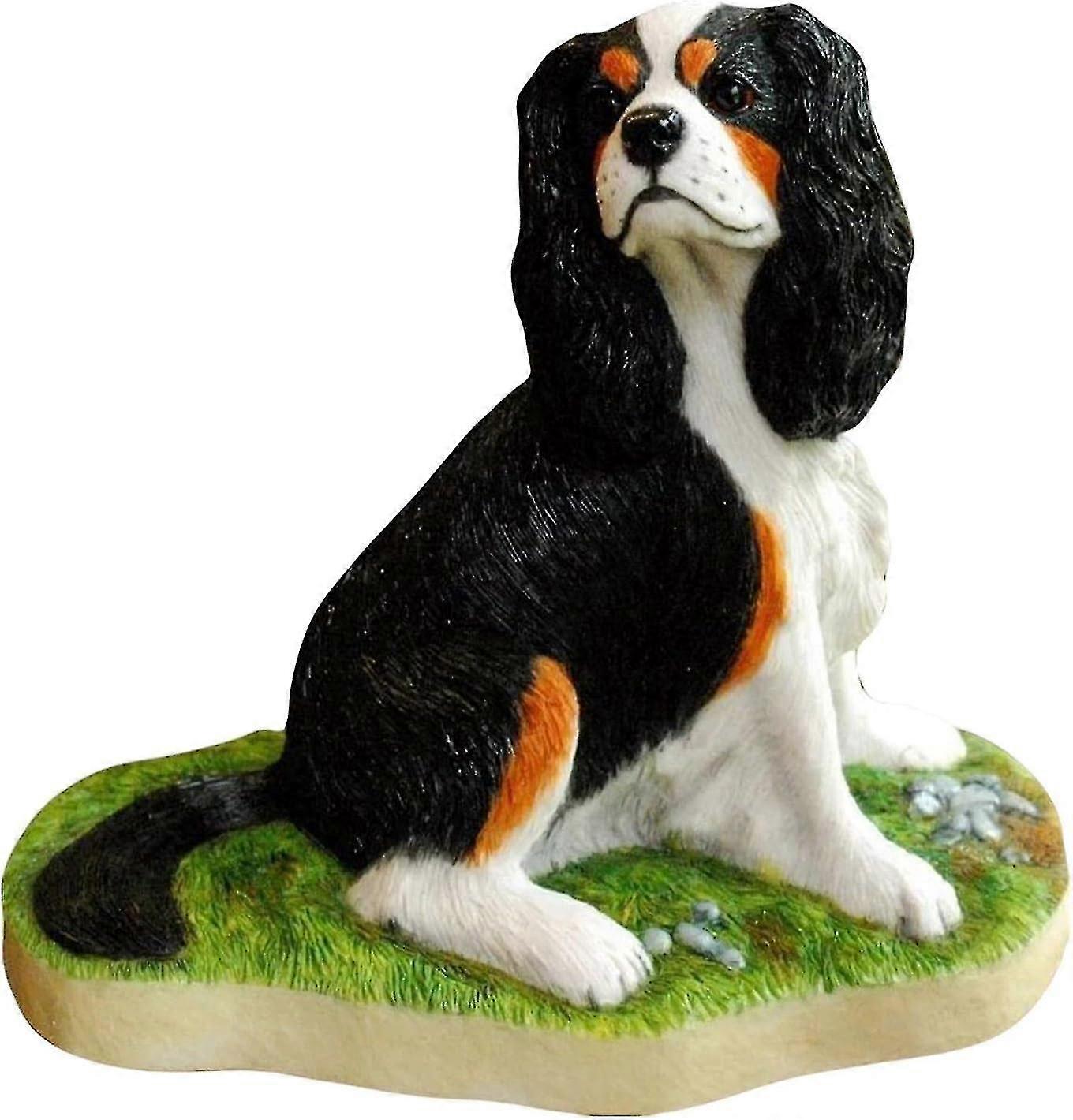 Cute Cavalier King Charles Spaniel Dog Statue Animal Sculpture Painted Collectible Lifelike Resin Memorial Gift For Dog Lovers Patio