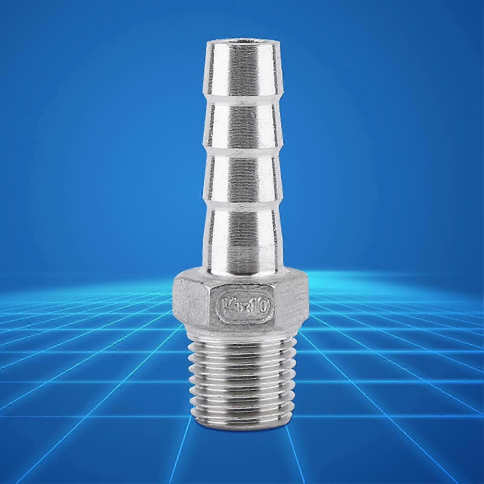 Stainless Steel Threaded Pipe Fitting Barb Hose Tail Connector (1/4"x10mm)