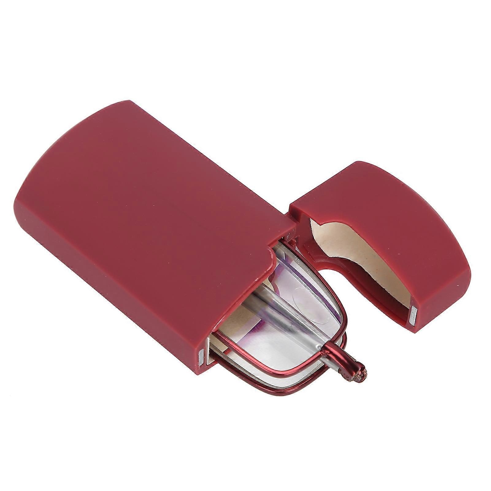 Stainless Steel Foldable Portable Reading Glasses for Elderly Presbyopic (+150 Square Frame Red)