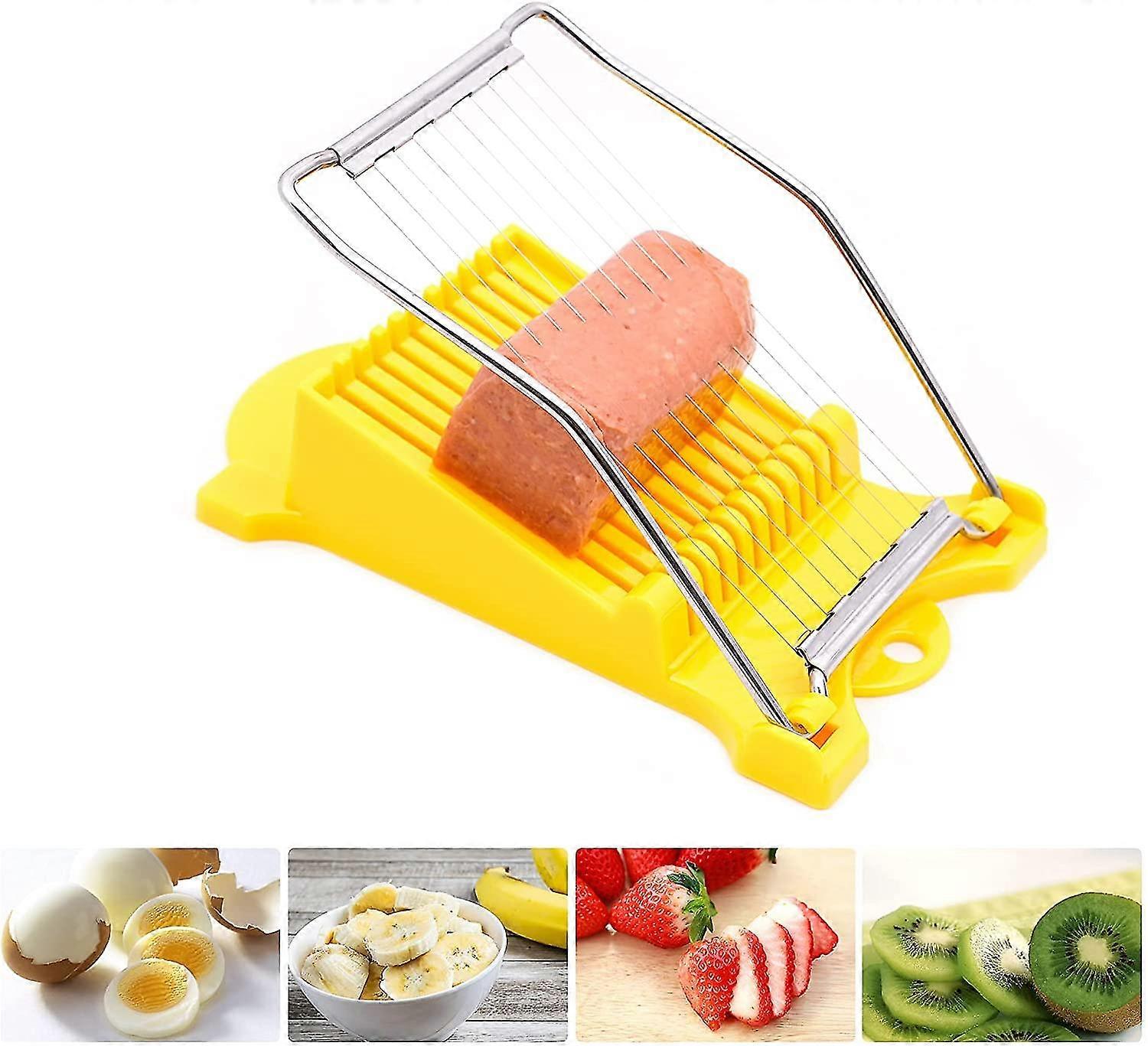 spam slicer, boiled egg slicer soft cheese slicer luncheon meat slicer, stainless steel wires, cuts 10 slices (yellow)