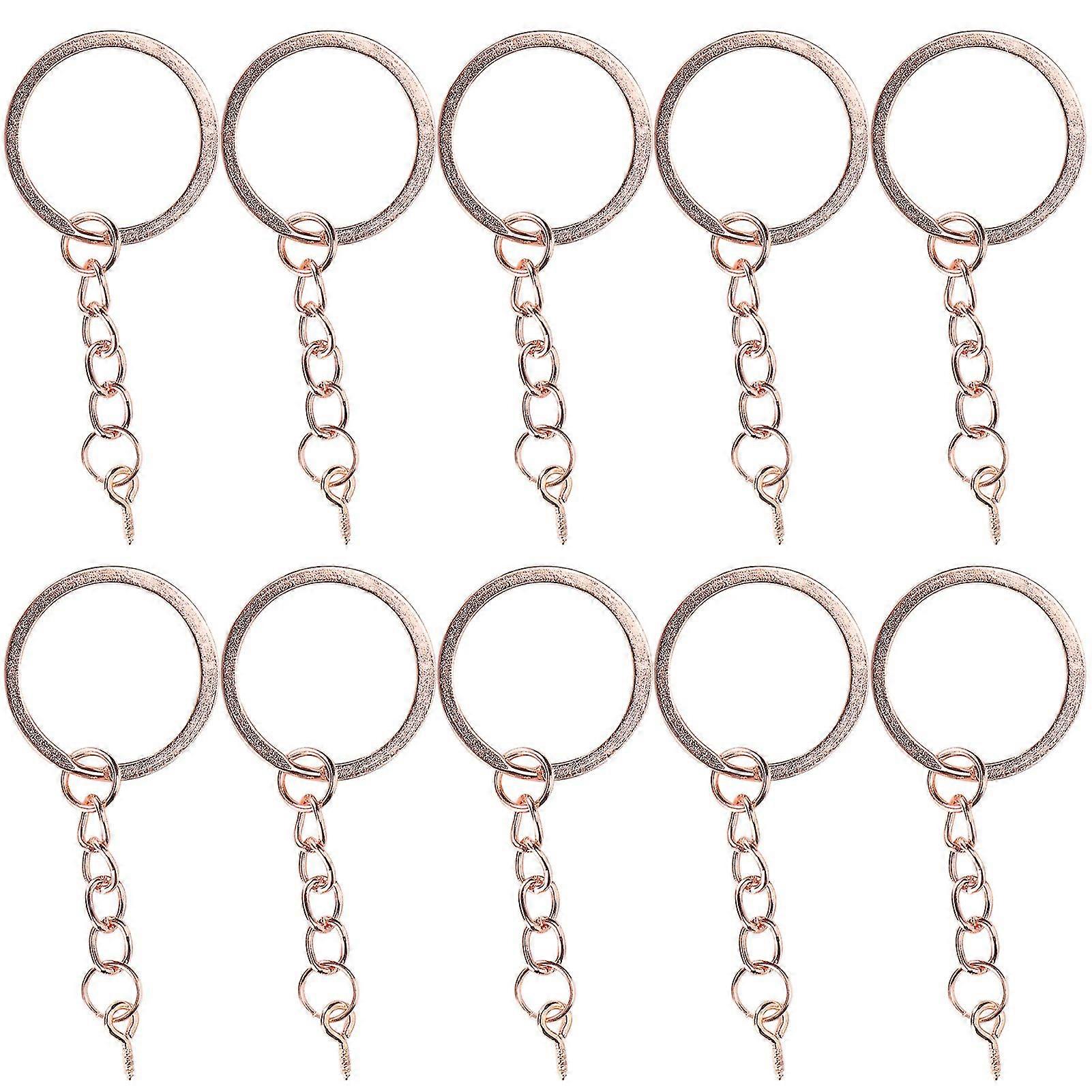 10pcs DIY Rose Gold Key Chain Parts - 28mm 1.1in, Screw Eye Pin Connector