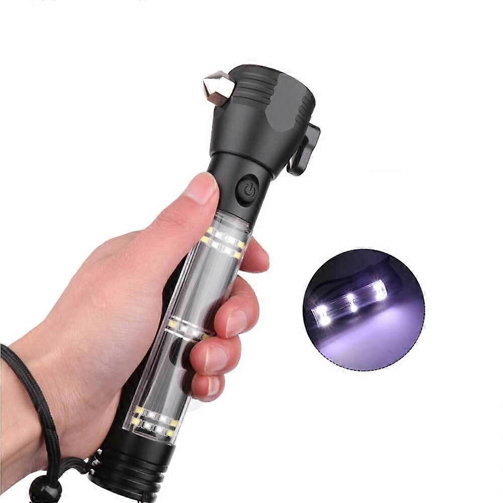 Solar Power LED Flashlight 10 in1 Multi-functional Safety Hammer Torch Light