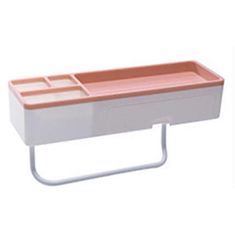Bathroom Shelf Organizer Wall Mounted Rack With Towel Bar Pink
