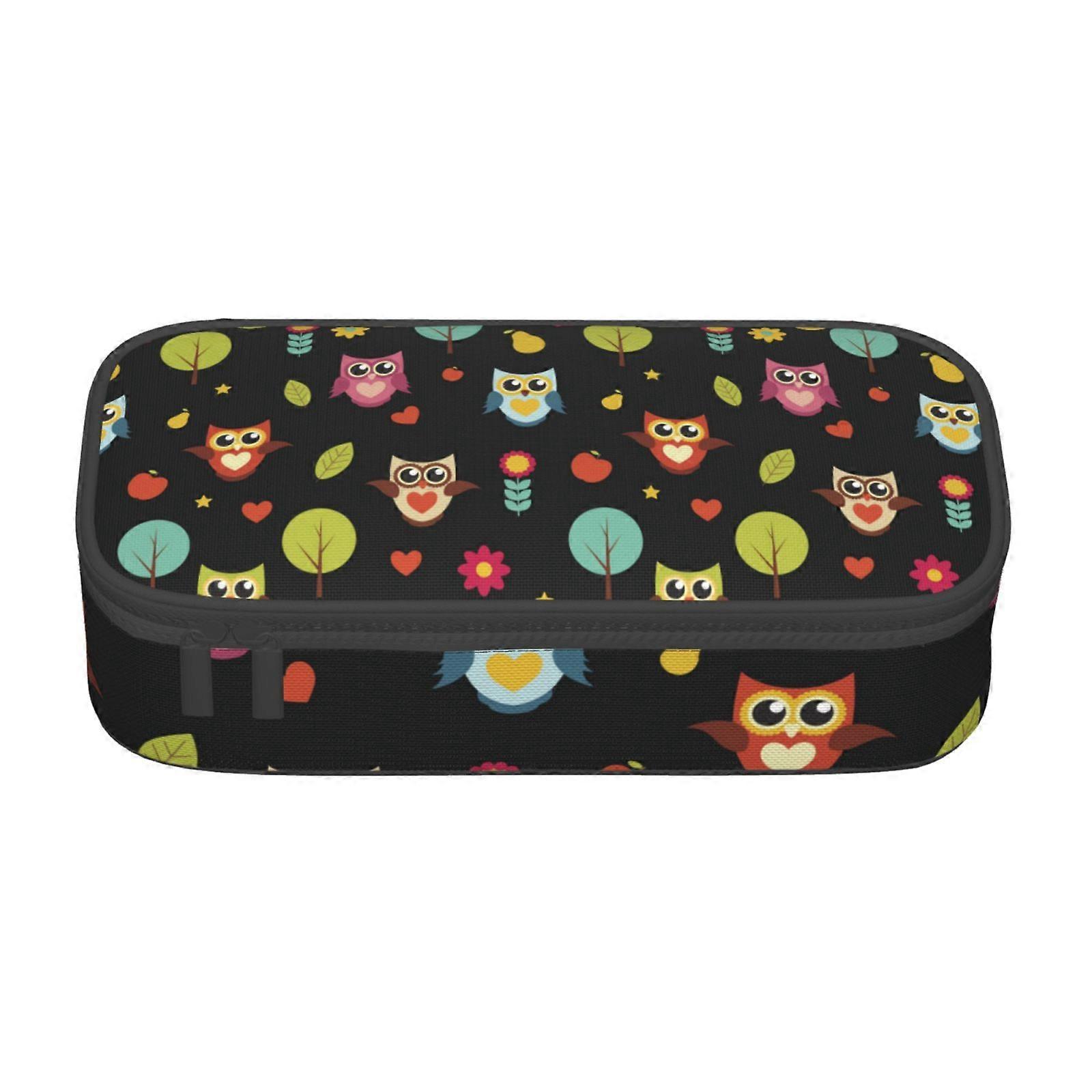 الكرتون البومة نمط مقلمة حالة كبيرة السعة قلم رصاص الحقيبة حقيبة ماكياج اللوازم المكتبية القرطاسية صندوق قلم رصاص مع سحاب 3