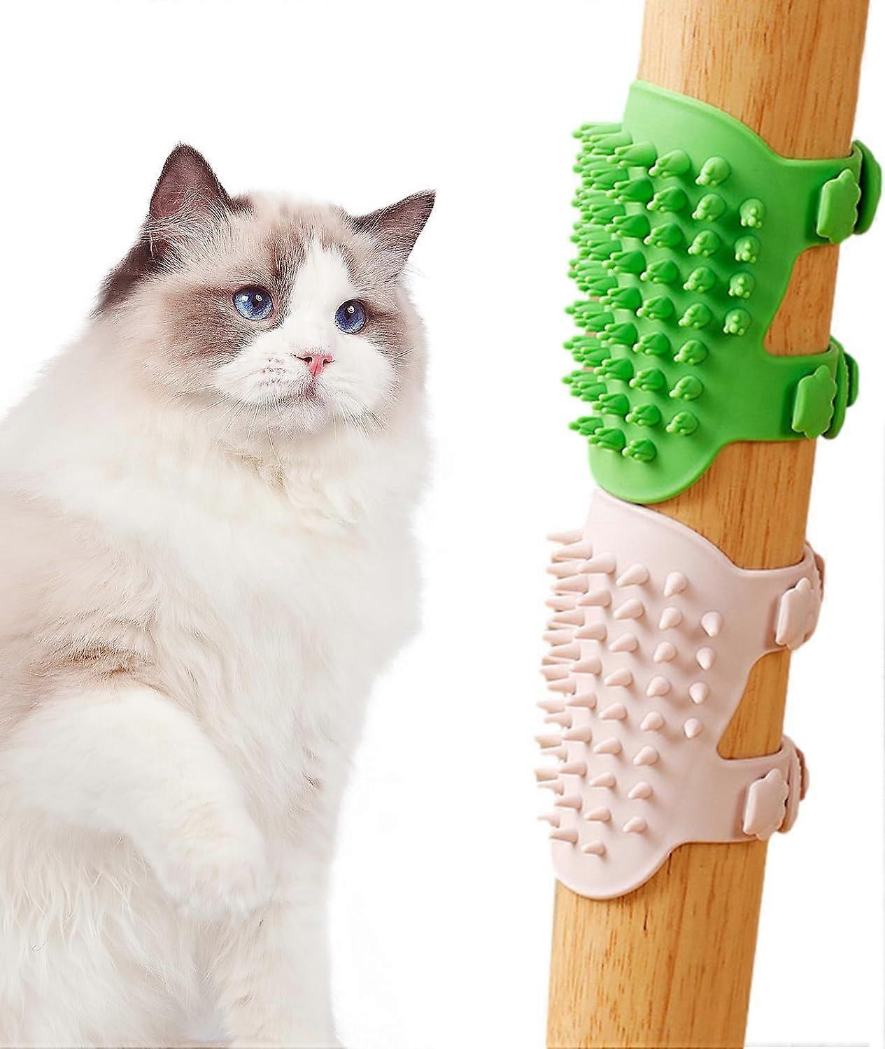 2 in 1 Cat Self Groomer Brush, 2pcs Cat Face Scratcher, Adjustable Silicone Cat Grooming Massage Shedding Brush for Table Legs