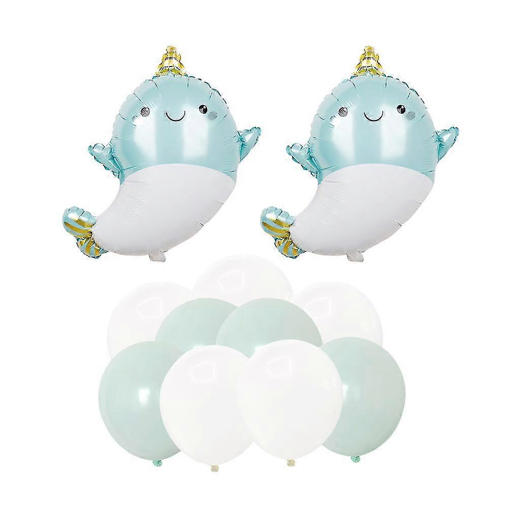 26pcs誕生日アルミホイルバルーンパーティー愛らしいナルファルクジラバルーン(青、2個ナルファルバルーン、10個10インチホワイトバルーン、10個10インチ