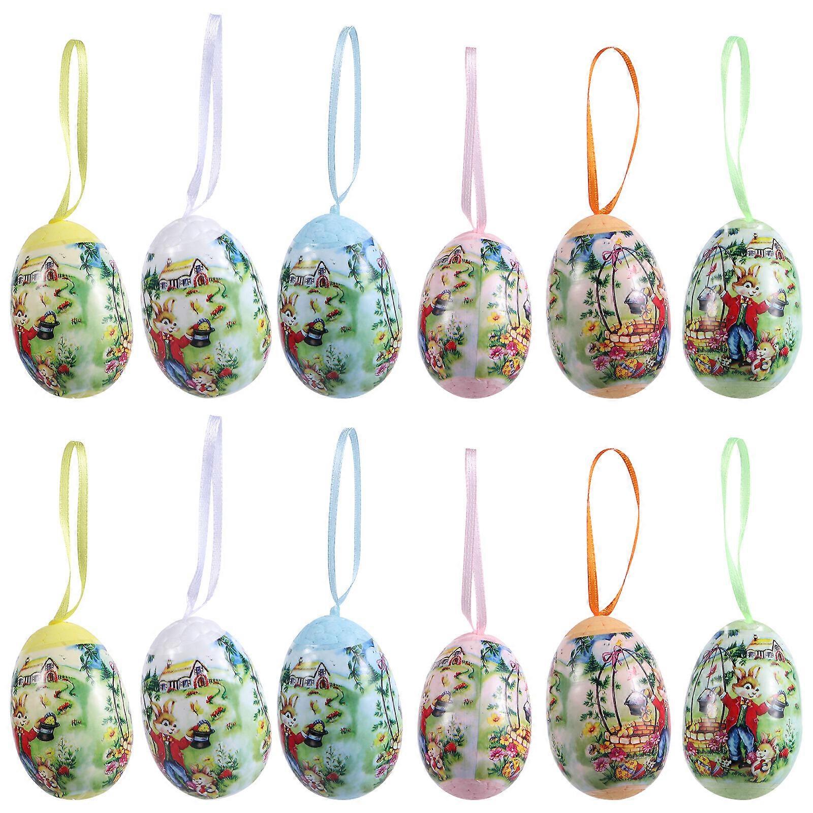 12pcs Cartoon Easter Egg Hanging Egg Pendant Layout Props Party Decorations