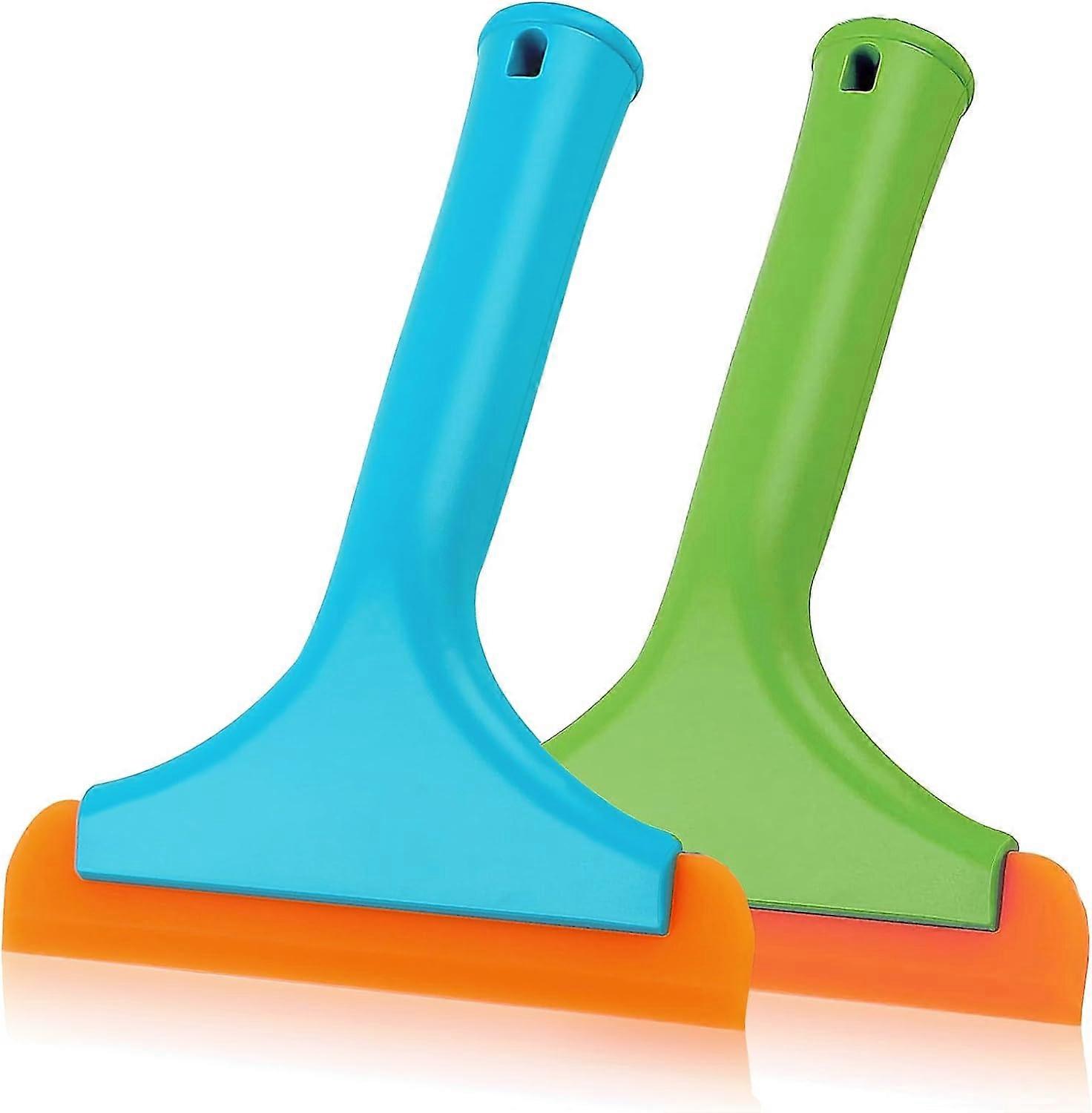 Universal Car Window Scraper Shower Glass Door Scraper, Super Soft Silicone Window Cleaning Small Scraper Car Windshield Scraper (2 Pack,Green + Blue)