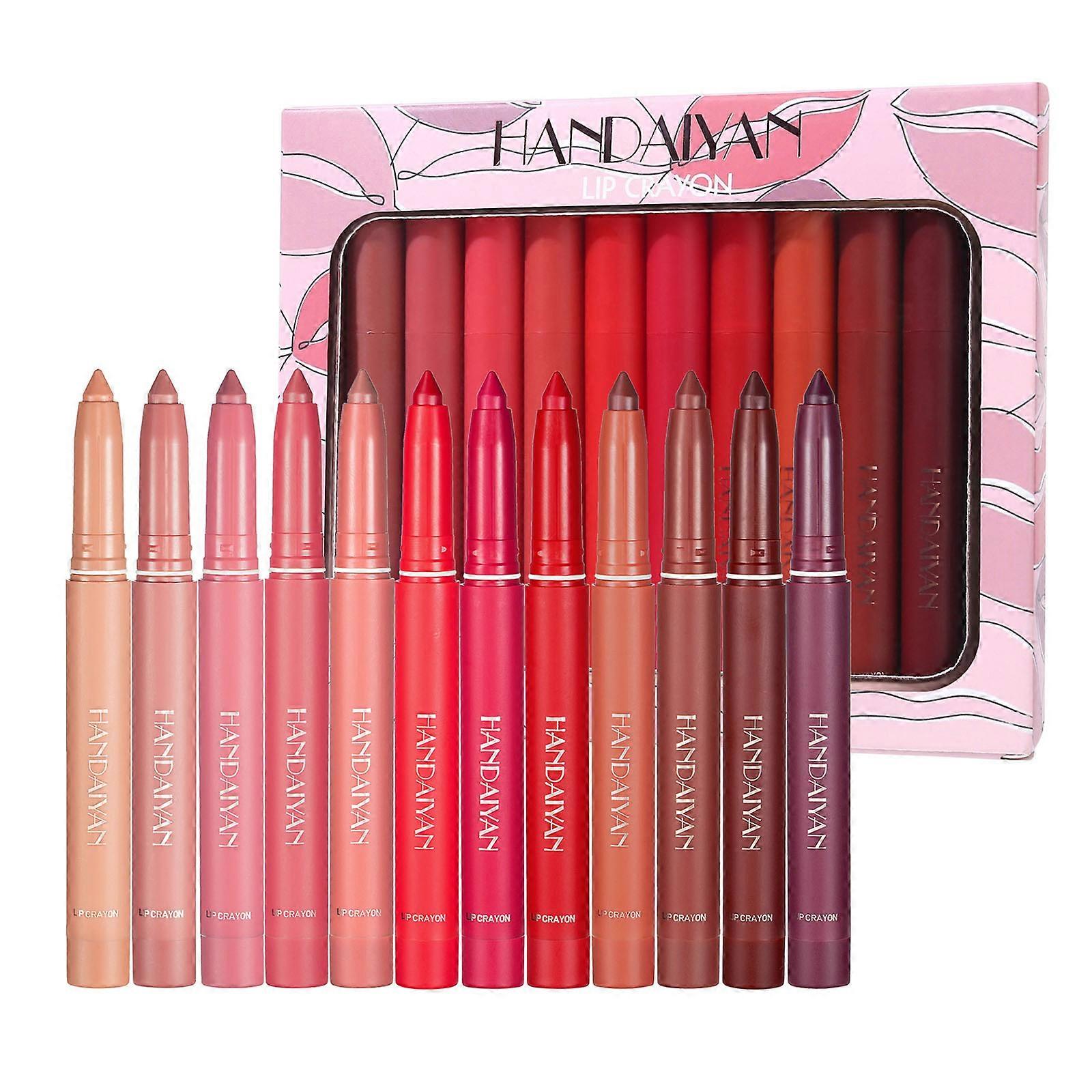 12 Matte Lippenstift, wasserfester langlebiger Lippenstift Buntstift Lipliner Bleistift
