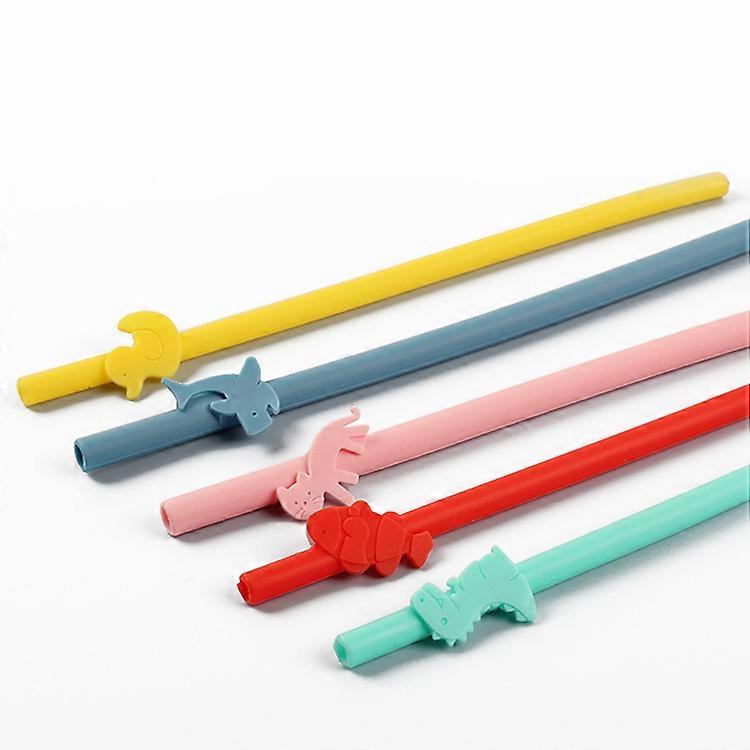 5 Pack Kids Reusable Silicone Drinking Straws - Coloré