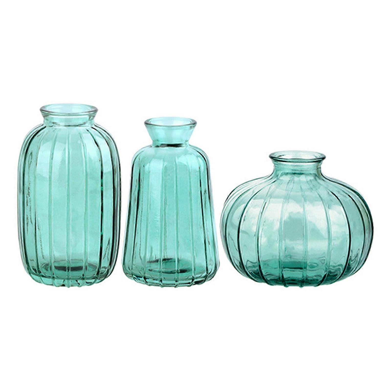 グリーンガラスバッド花瓶3個/セットモダン透明花瓶ヴィンテージかわいい手作り小さな花瓶結婚式のホームオフィステーブルセンターピース用