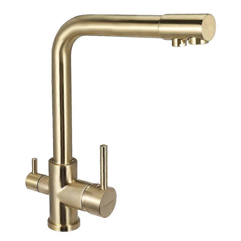 HAUSHOF Filter Kitchen Sink Faucet Drinking Pure Water Tap 360 Degree Rotation Dual Handle 3-Ways Hot Cold Water Mixer Faucets