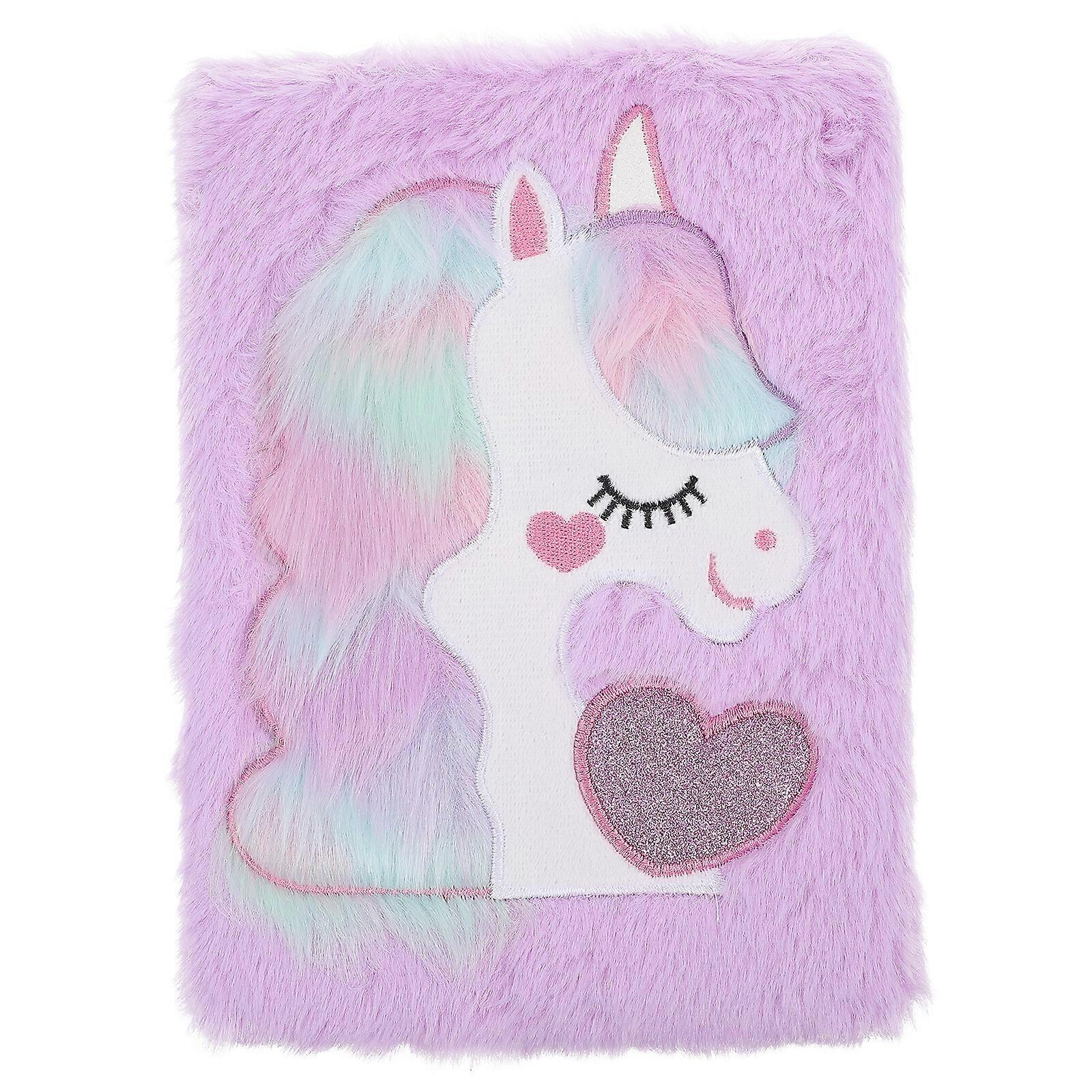 Plush Notebook Fluffy Notepad Cartoon Notebook Unicorn Pattern Diary for Students(A5)