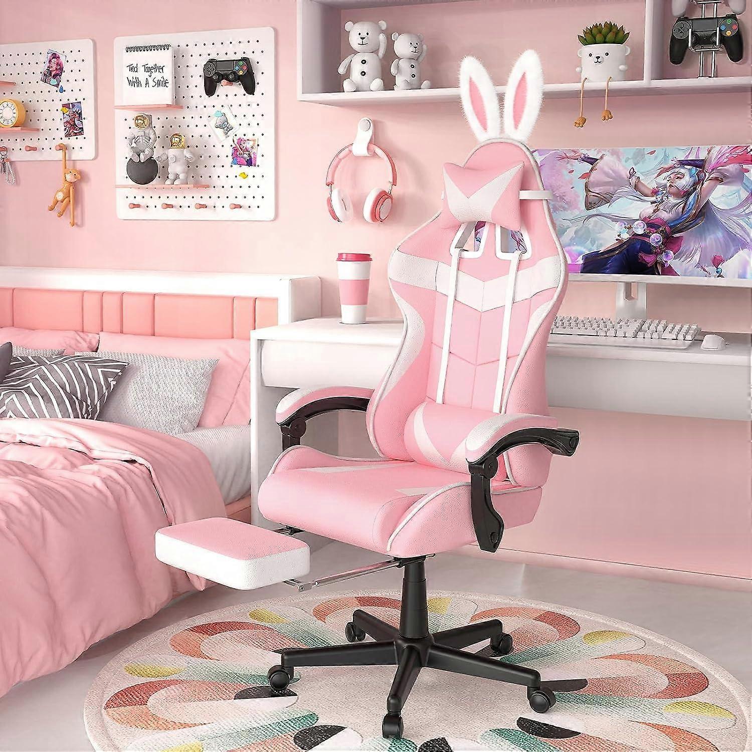 Pink Gaming Chair with Footrest,Lovely Computer Gamer Chair