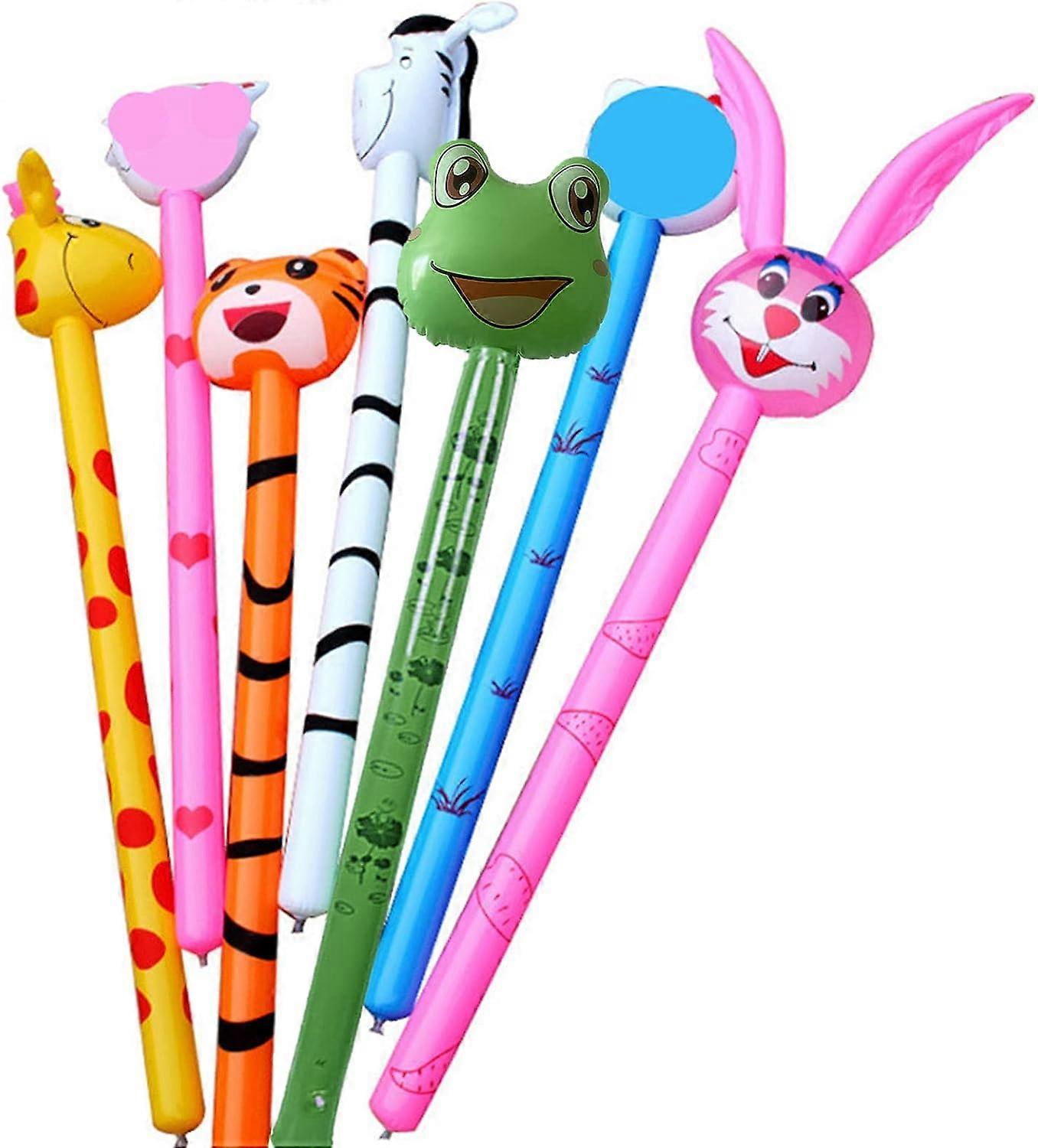 نفخ عصا ، 10 قطع لعبة بالون طويلة العصا مع رأس ، لعبة بالون قابلة للنفخ مع الصوت ، بما في ذلك النمور والزرافات والأرانب والإيلف