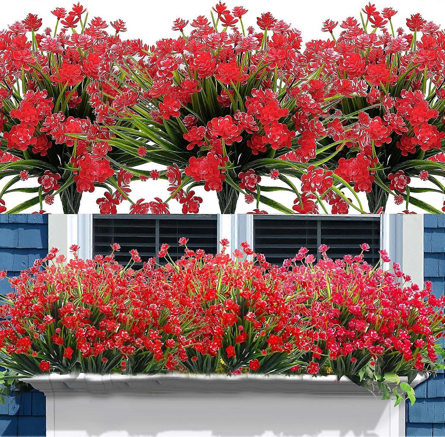 10 fasci fiori artificiali piante da esterno finte fiore resistente ai raggi UV per interni decorazioni appese esterne (10, rosso)