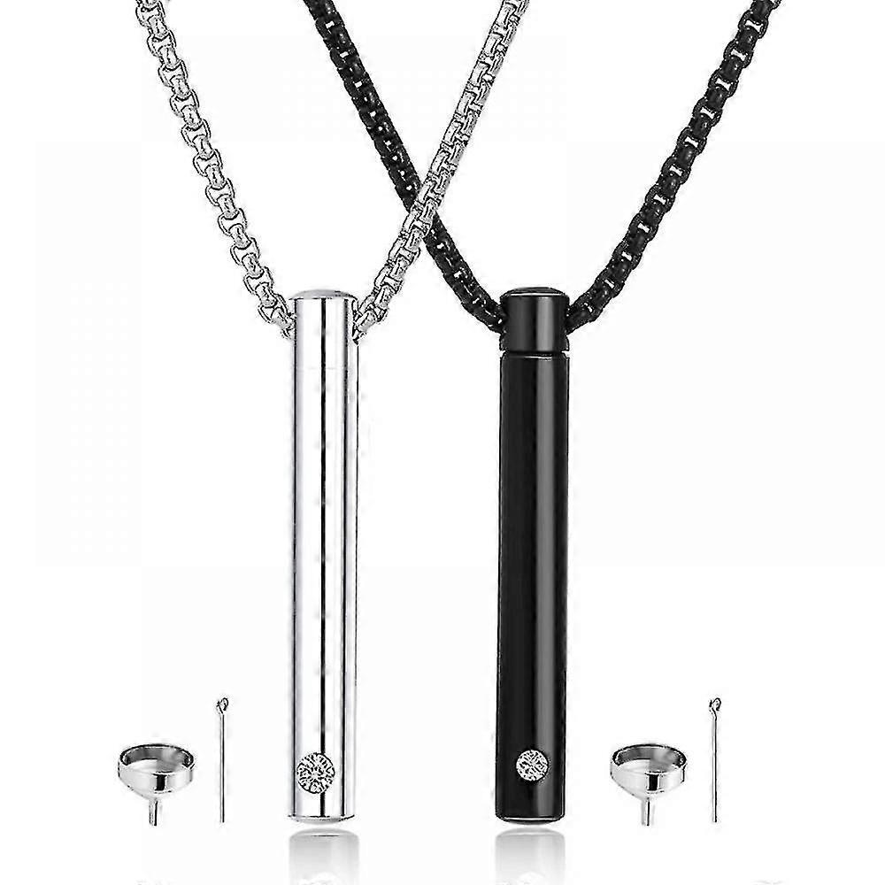 2 Pcs Colliers d’urne pour cendres Memorial Crémation Collier d’urne En acier inoxydable Noir Argent Tone Bar Pendentif Collier Cendres Souvenir Bijouxstyle 2
