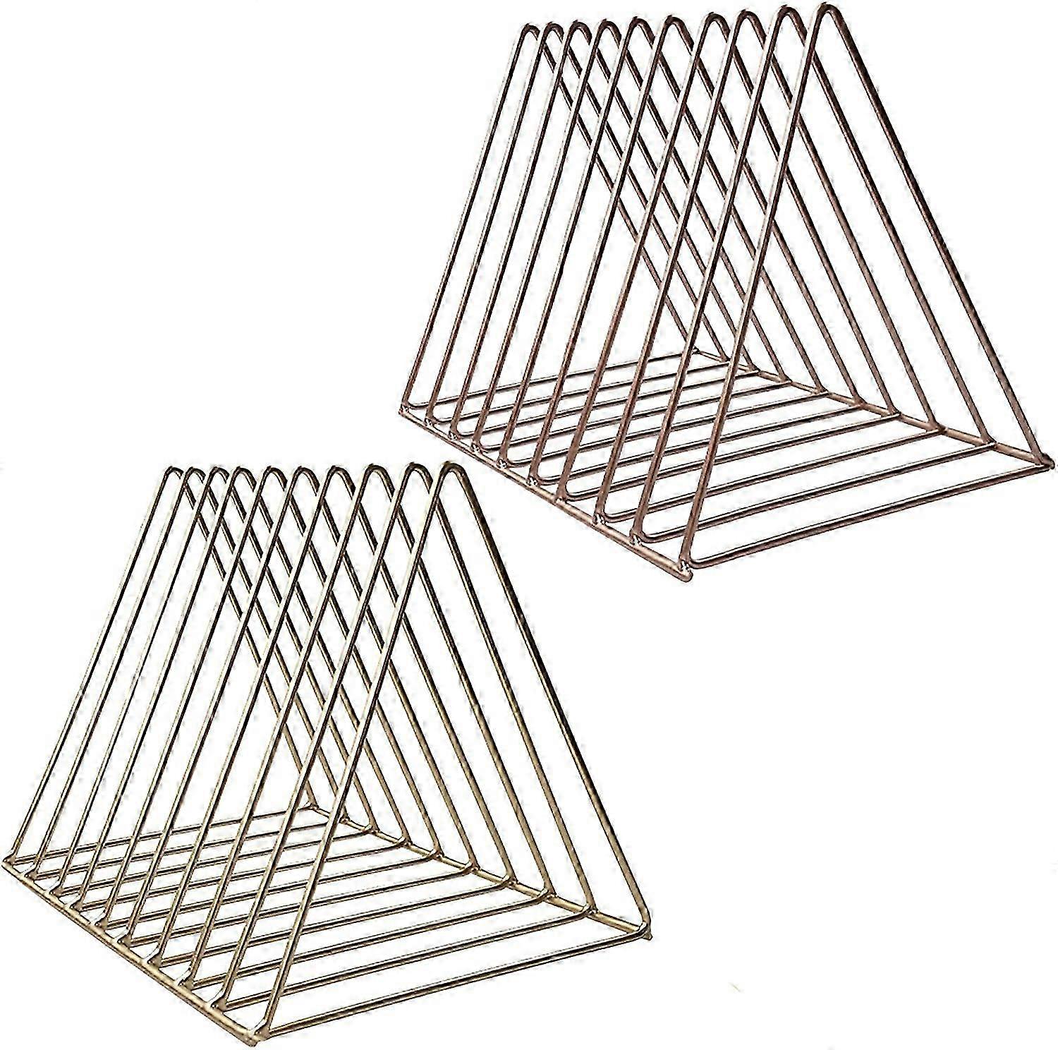 2 عبوة مثلث سطح المكتب مجلة حامل ملف الرف ، قوي 9 فتحات الحديد تخزين فارز الكتب منظم (الذهب والورد)