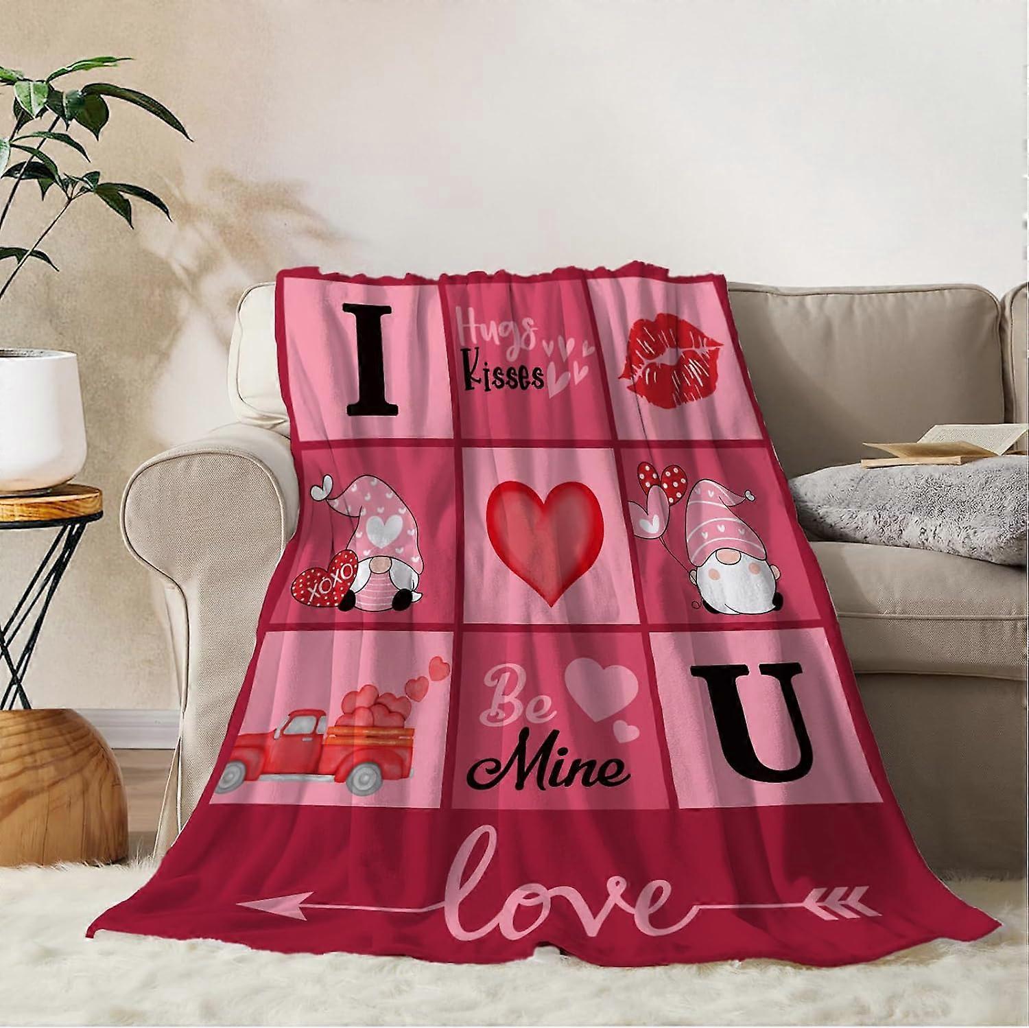 Valentinsdag Tæppe Twin Størrelse 60 x 80 Lyserød Plaid Kærlighed Hjerte Tæppe Kæreste Kone Par Gavetæppe Til Sovesofa Blød Hyggelig Fuzzy Fleece