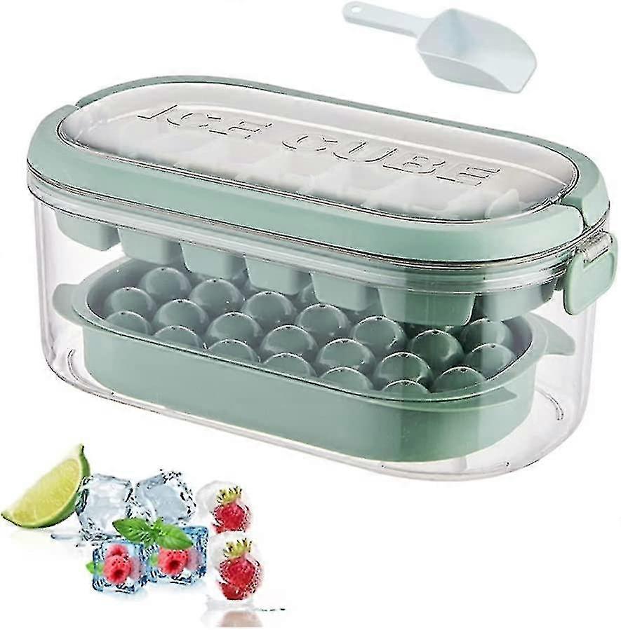 Ice Cube Tray With Lid And Bin, Sphere Ice Cube Maker Ice Cube Trays For Freezer, 2 Tiers Ice Cube Moulds Square And Round