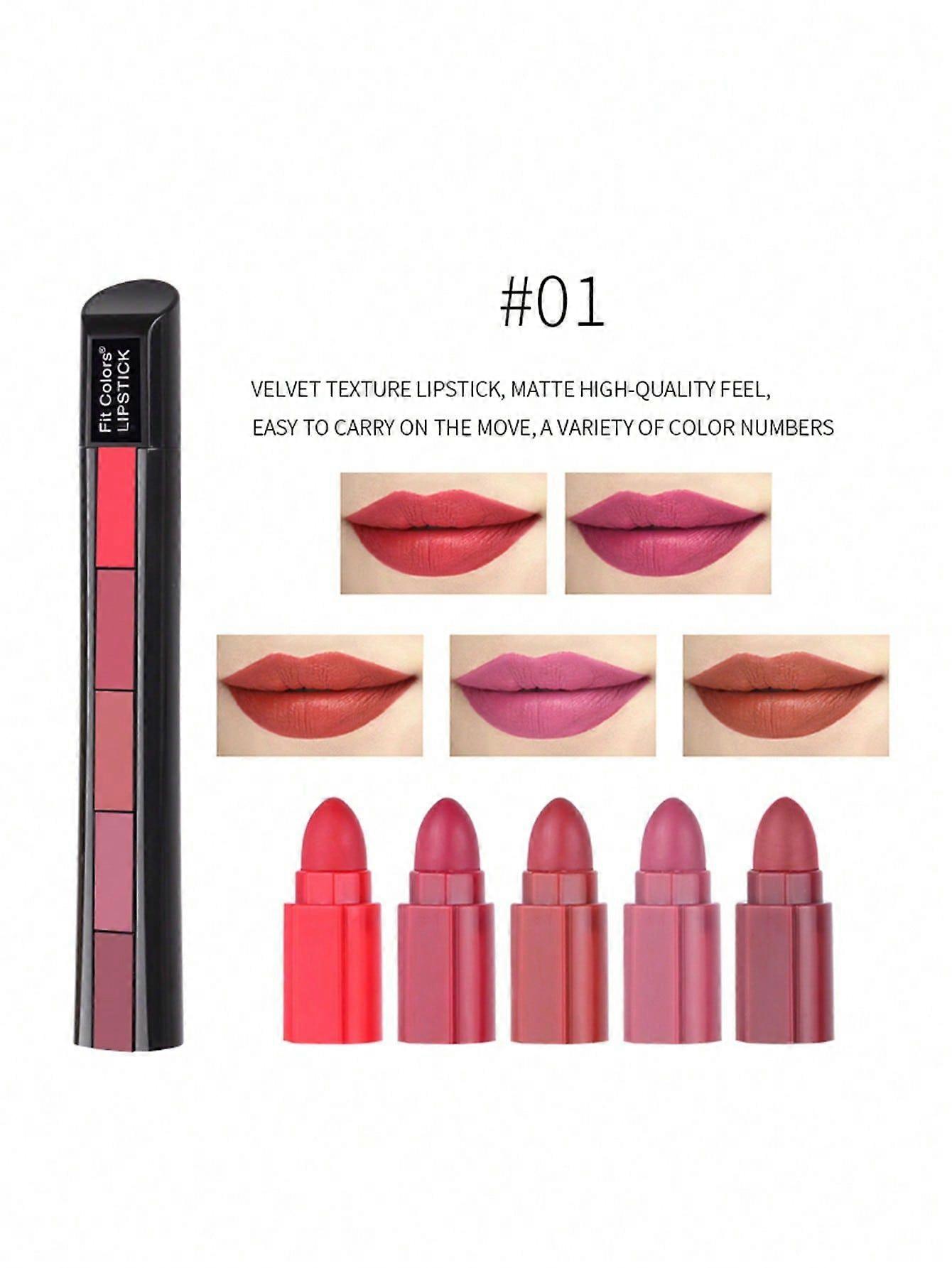 Fit Colors Matte 5-Color Lipstick Kit,Mist Velvet Highly Pigmented Non-Stick Cup Long-Lasting Wear Lipstick Makeup Set For Women