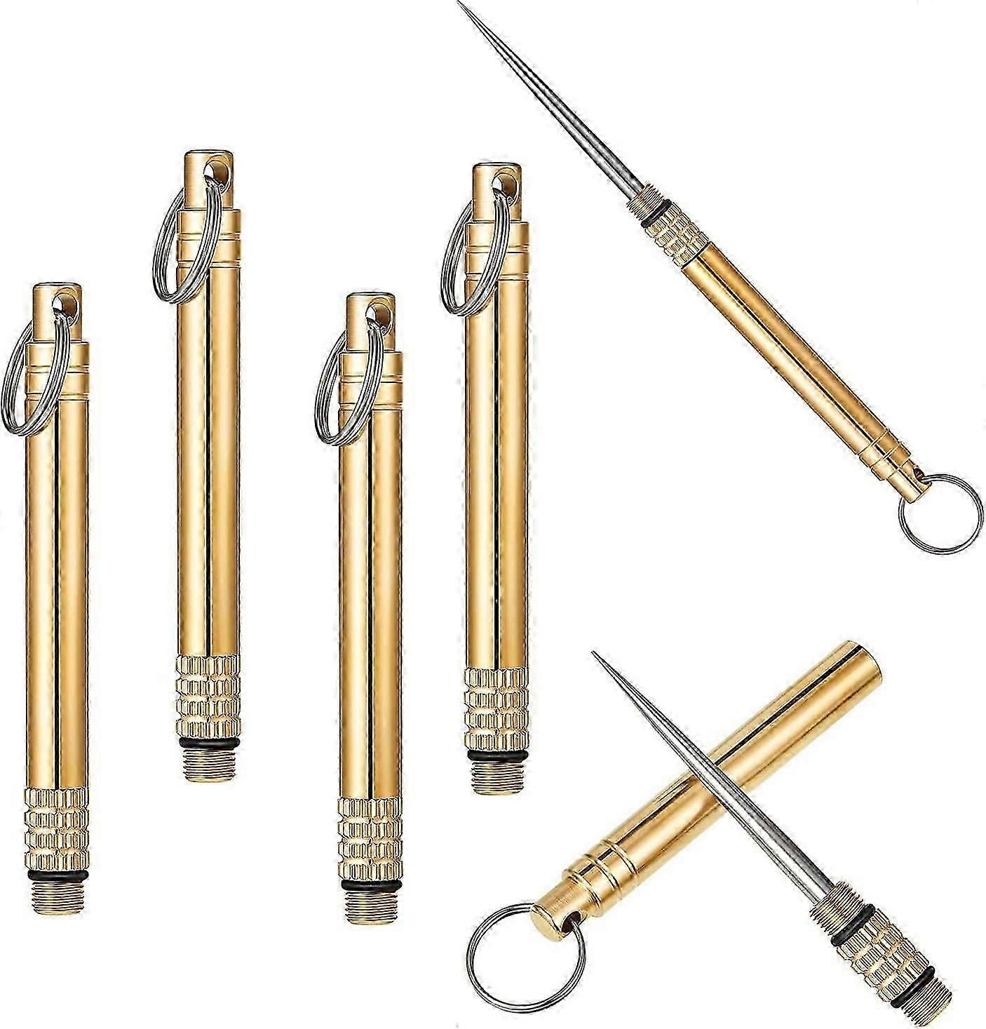 4個ポータブルチタンつまようじフルーツスティックステンレス鋼つまようじ(真鍮)