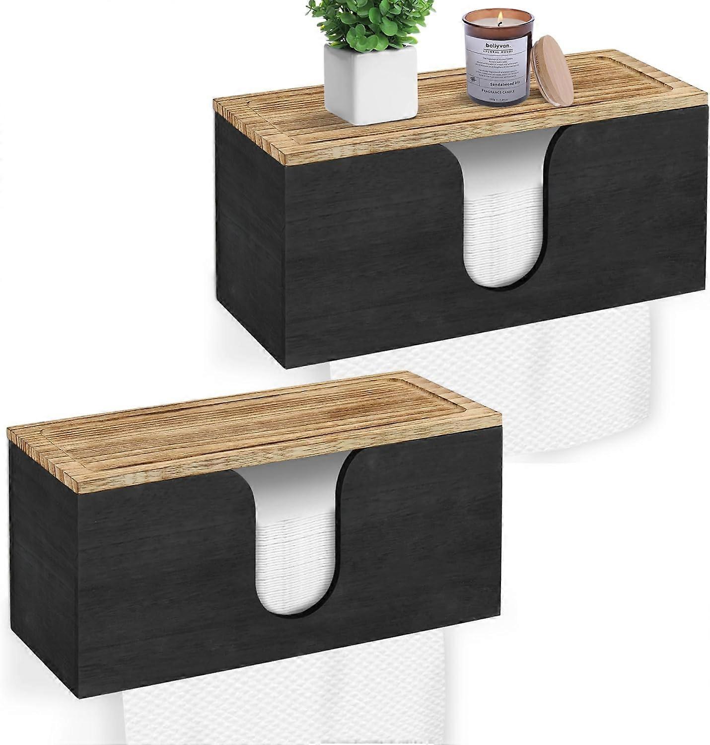 Solid Wood Paper Towel Dispenser Wall-Mounted for Bathroom and Kitchen, Rustic Design, Easy to Install, Durable Construction