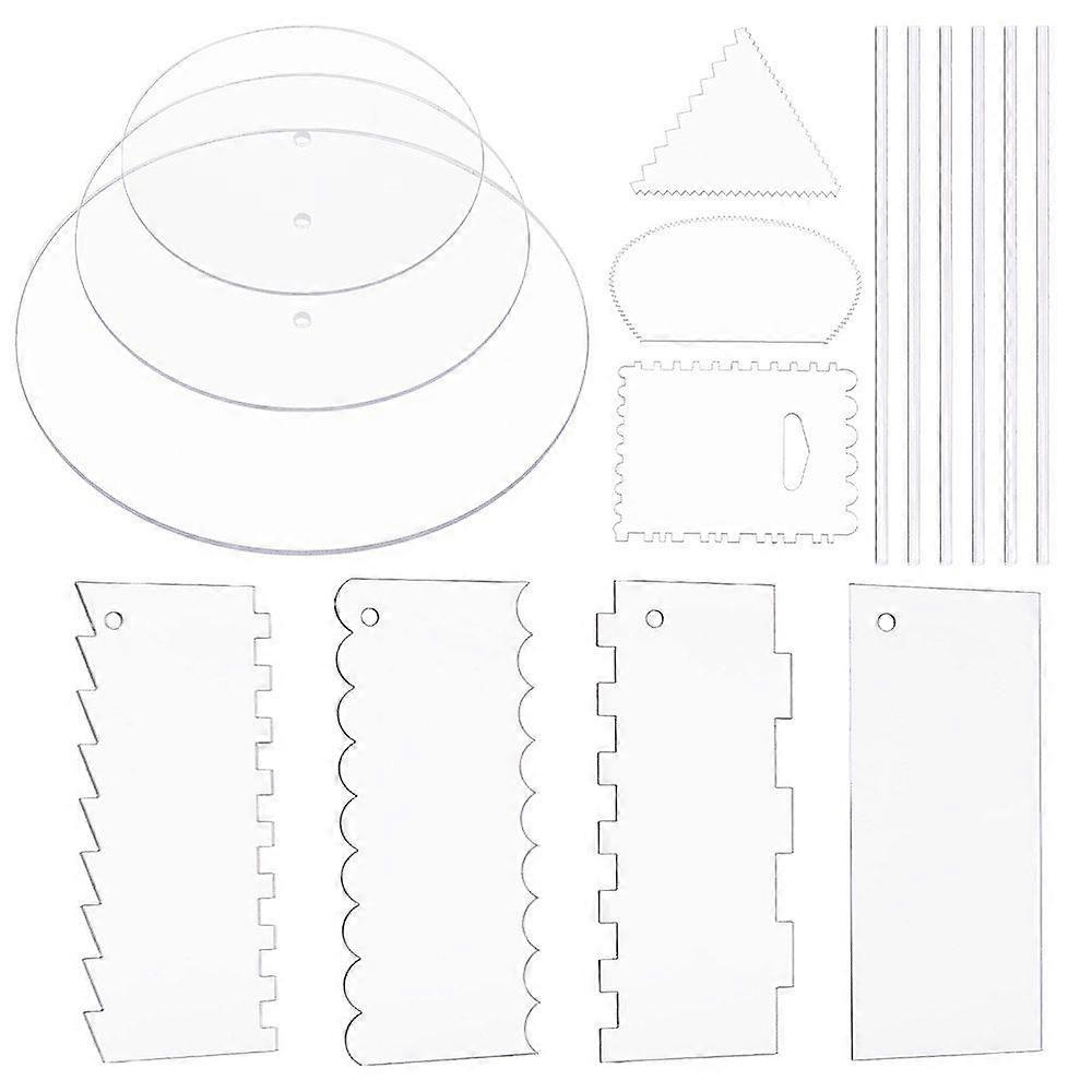 DIY Bakeware Tools Set Acrylic Icing Scraper & Round Cake Disk 60~260x91~260x2~6mm 19pcs/set