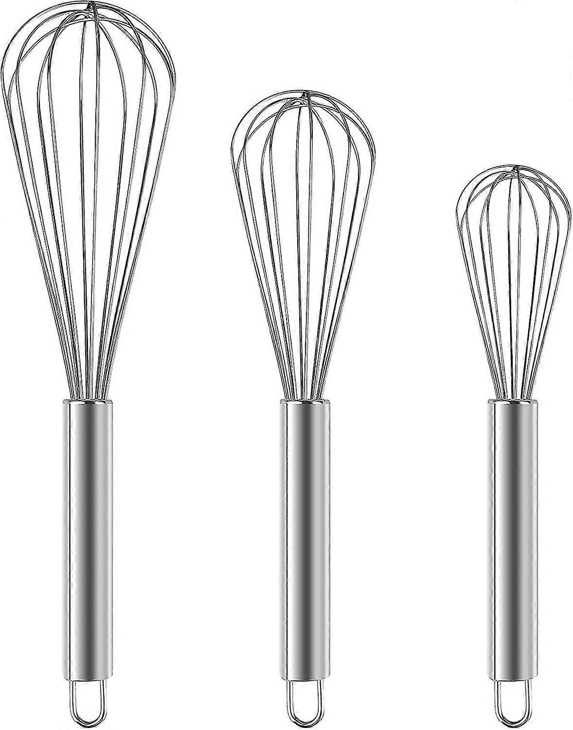 3 Pcs Large Small Metal Mini Whisk Sets, Stainless Steel Egg Wire Tiny Whisks For Cooking Baking, Professional Whisking Wisk Kitchen Tool Utensil, Bea