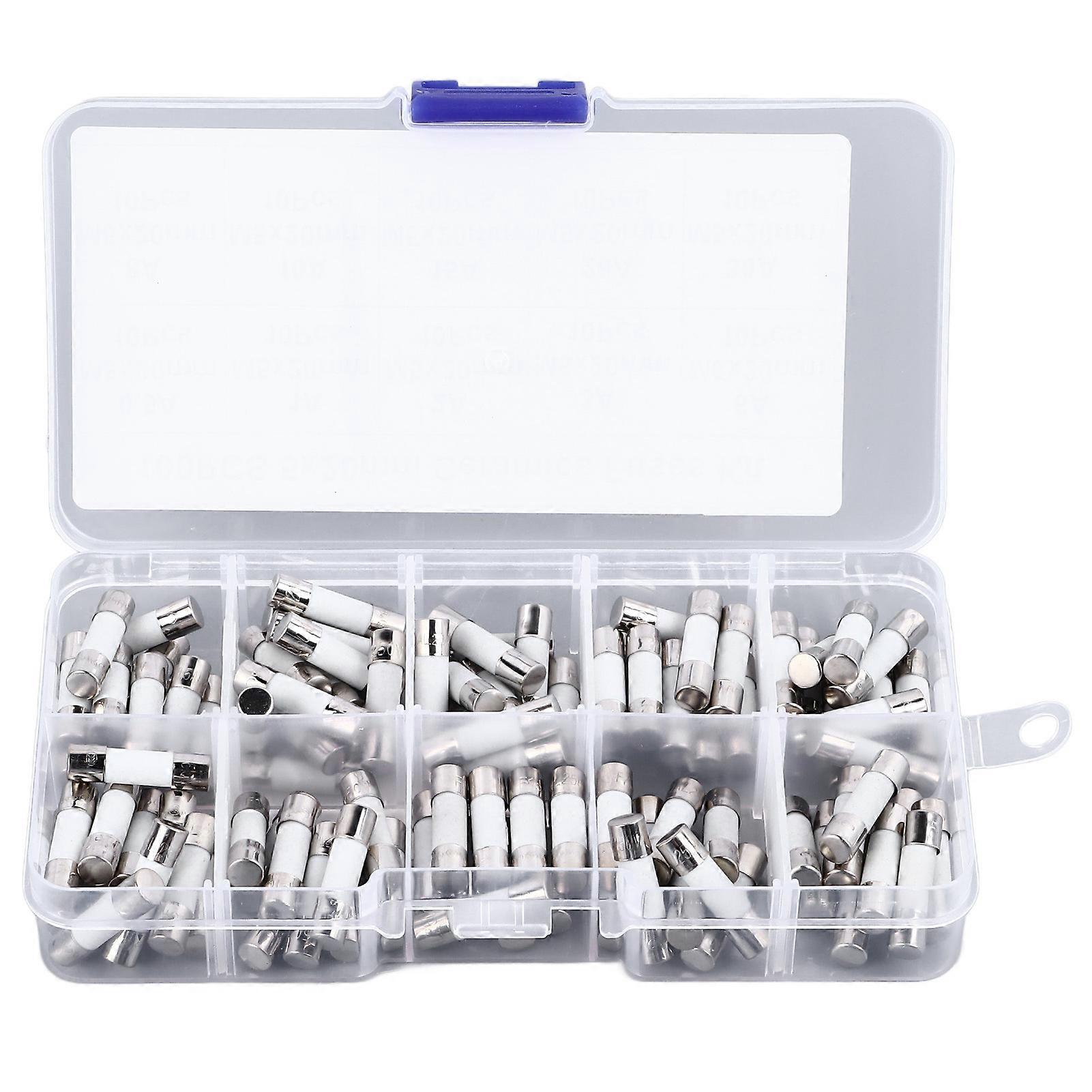 Fast Blow Fuses Assortment Kit, 100PCS Set Tube Fuse 5x20mm Multifunctional Ceramic Tube Fuses Assortment Kit 250V 0.5a To 30a Quick Tube Fuse Set