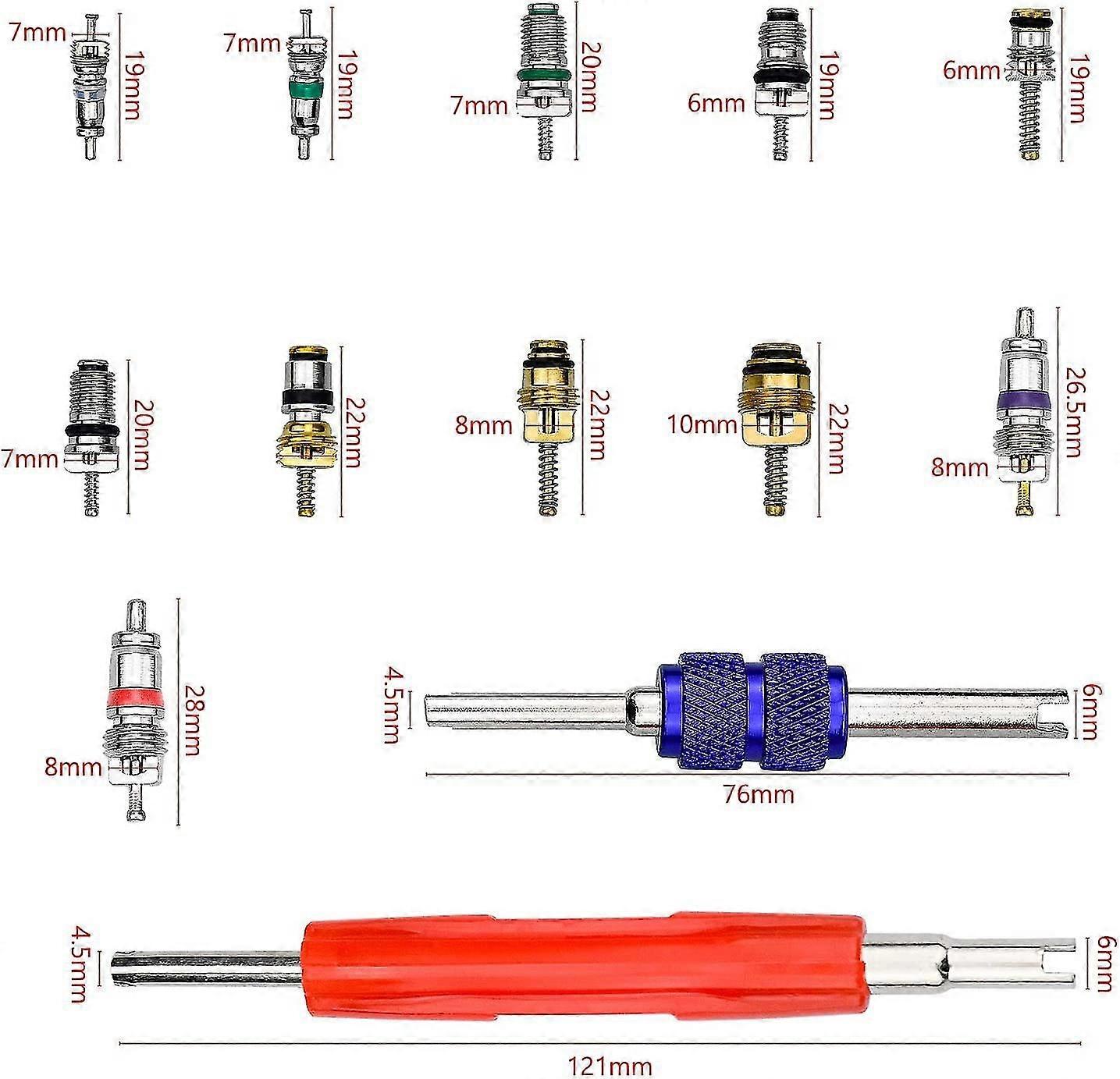 102pcs Air Conditioning Vae Core, Automotive Air Conditioning Vae Stem Cores With Removal Tool For Car Air Repair